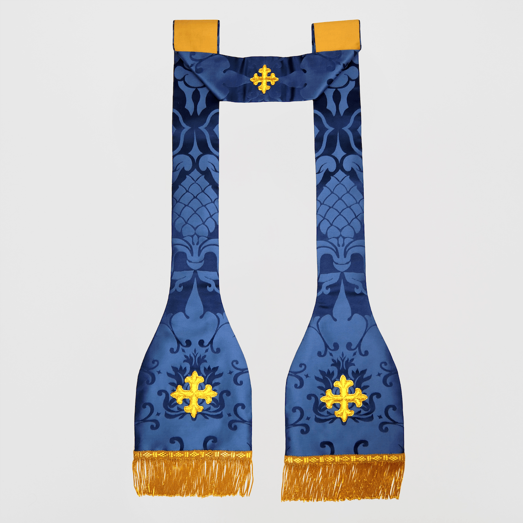 Continental Chasuble in Blue 'Bellini' with Sapphire 'Crevelli' Orphreys