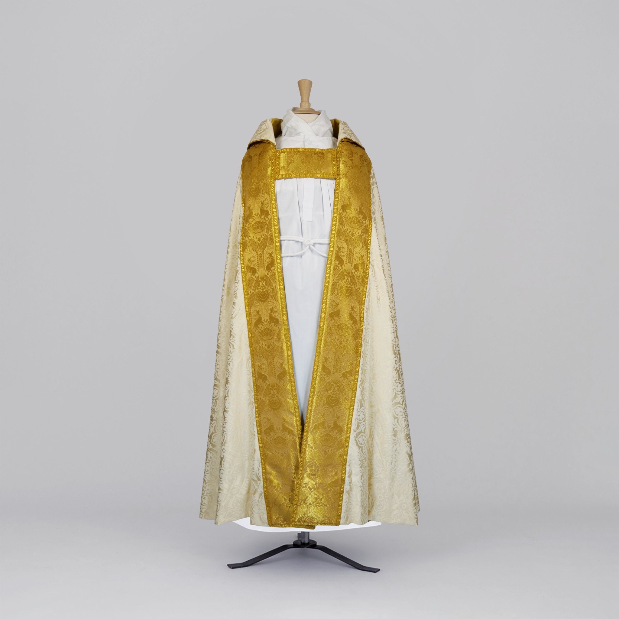 Abbey Cope in White 'Chelmsford' with 'Stag' Cloth of Gold Orphreys - Watts & Co.