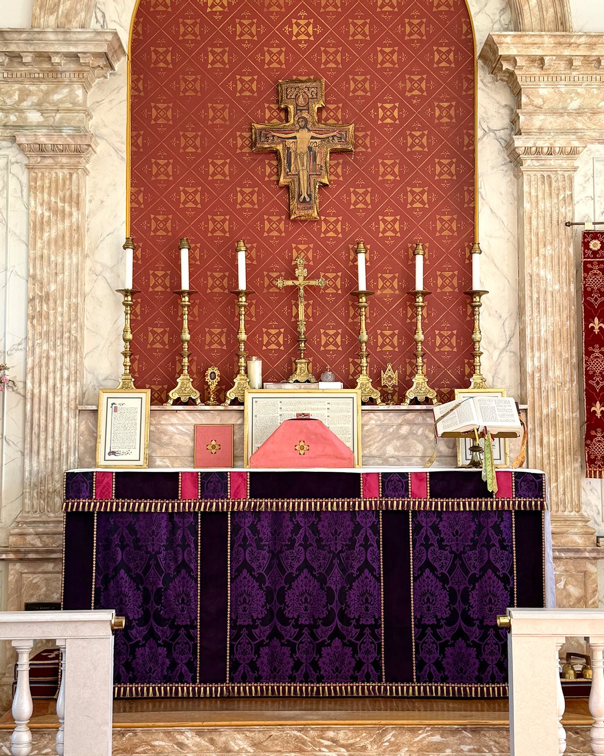 Altar Frontal in Black/Royal Purple 'Gothic' with Velvet Orphreys. - Watts & Co.