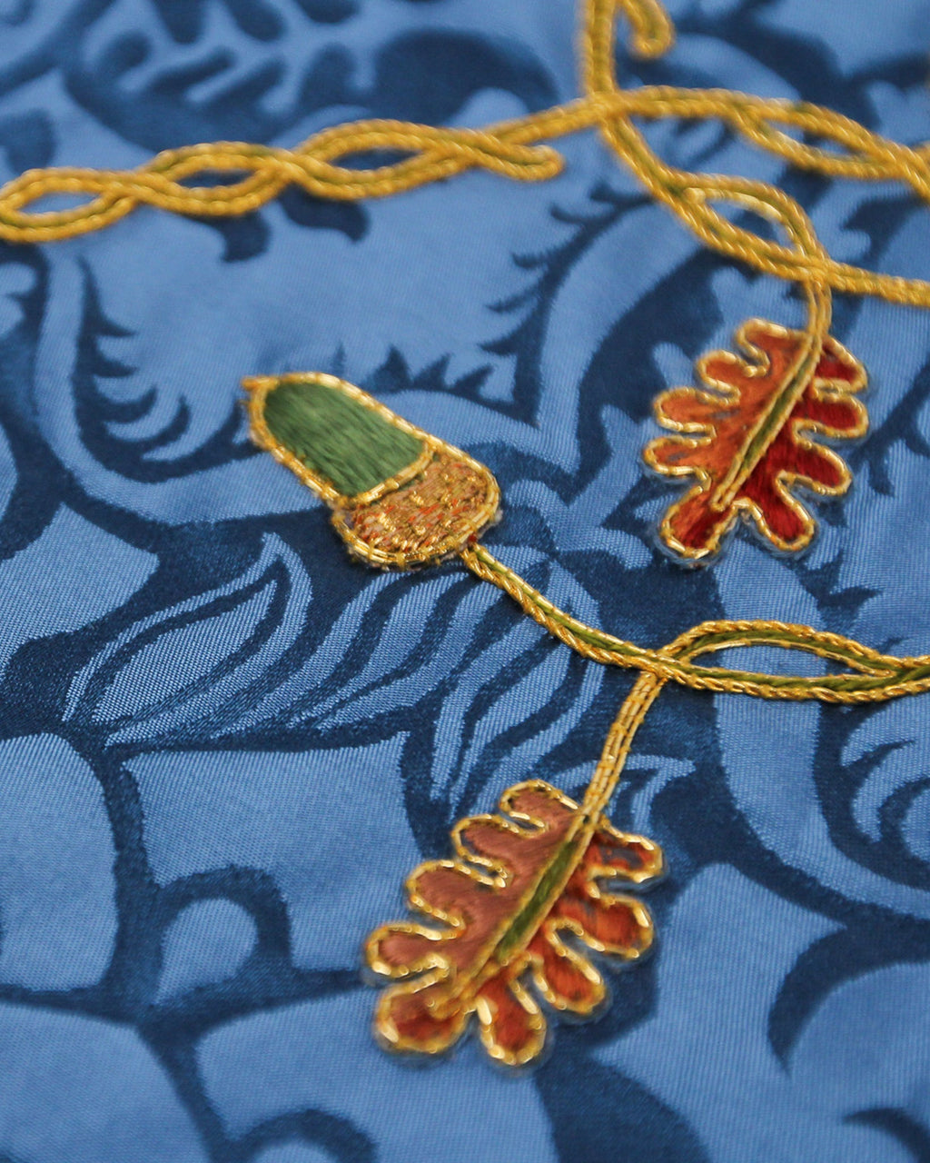 Altar Frontal in Gold 'Stag' with Embroidered Blue 'Comper Cathedral' Superfrontal and Orphreys - Watts & Co.