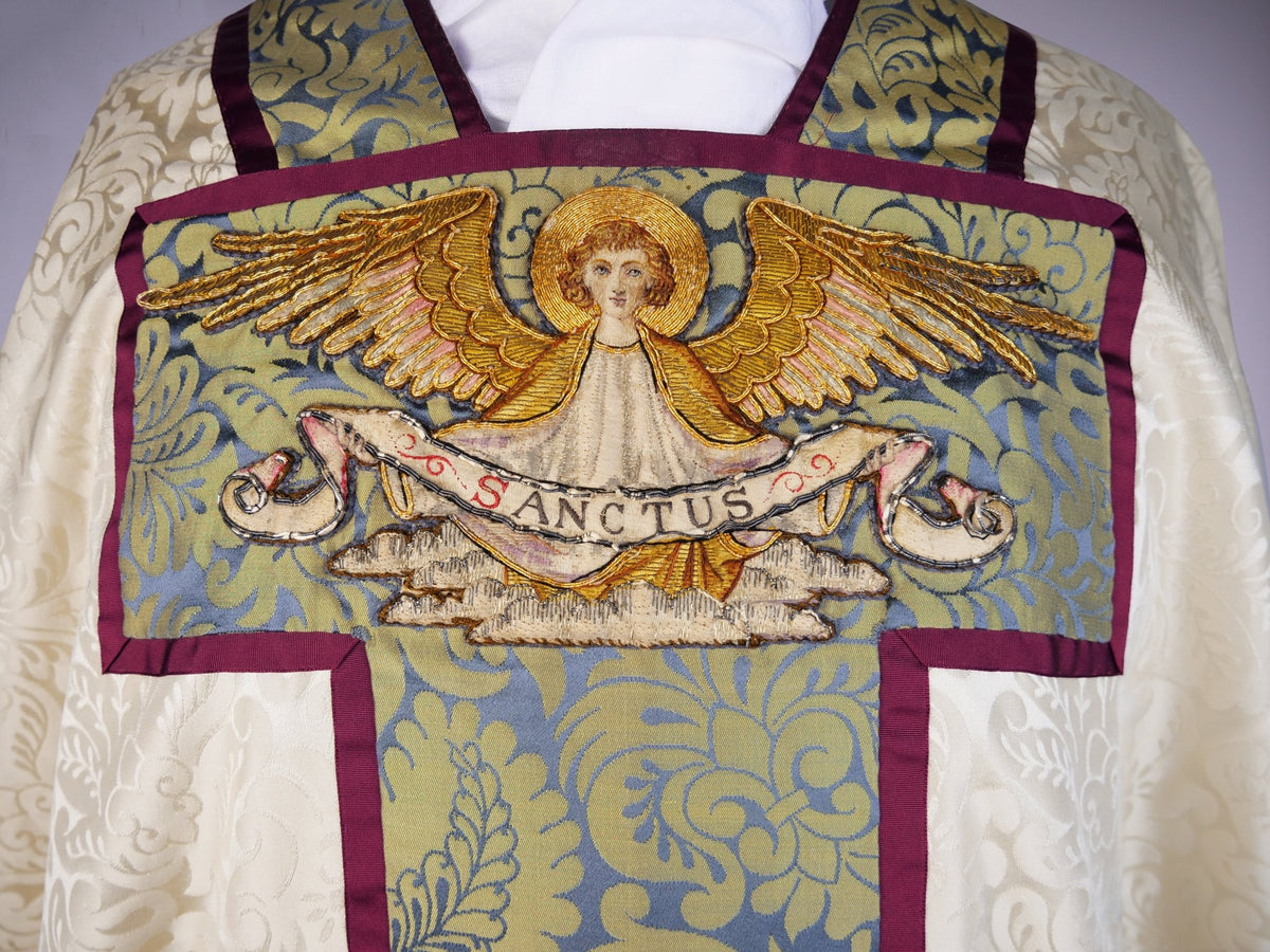 Borromean Chasuble in Cream 'Holbein' with Canterbury Blue/Gold 'Holbein' Orphreys - Watts & Co.