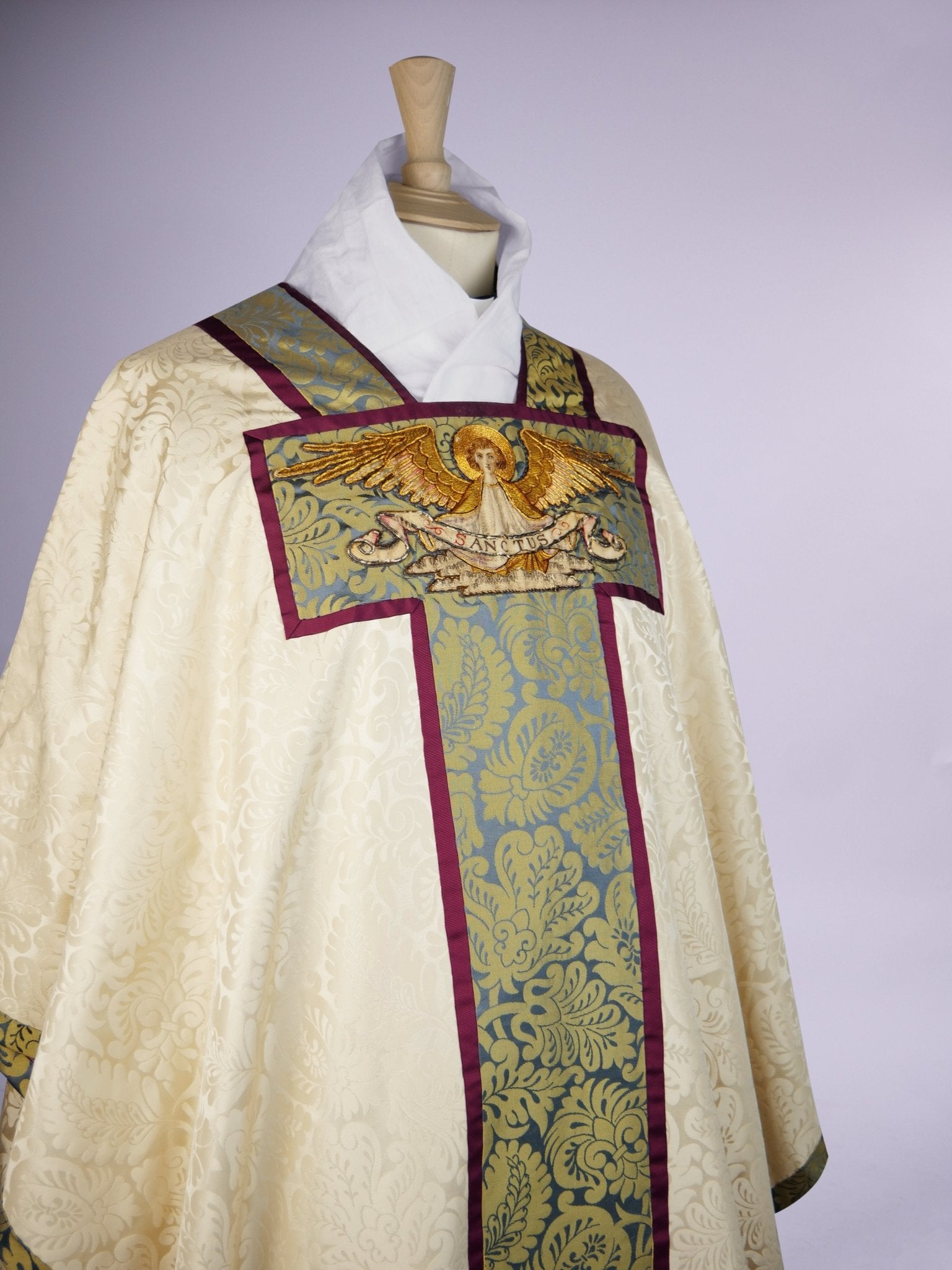 Borromean Chasuble in Cream 'Holbein' with Canterbury Blue/Gold 'Holbein' Orphreys - Watts & Co.