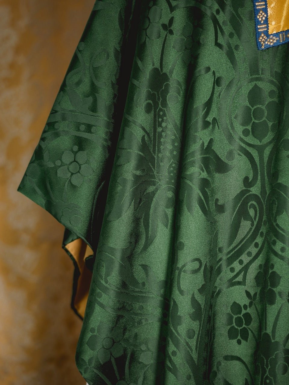 Borromean Chasuble in Green 'Shrewsbury' with Imperial Yellow/Gilt 'Bellini' Orphreys - Watts & Co.