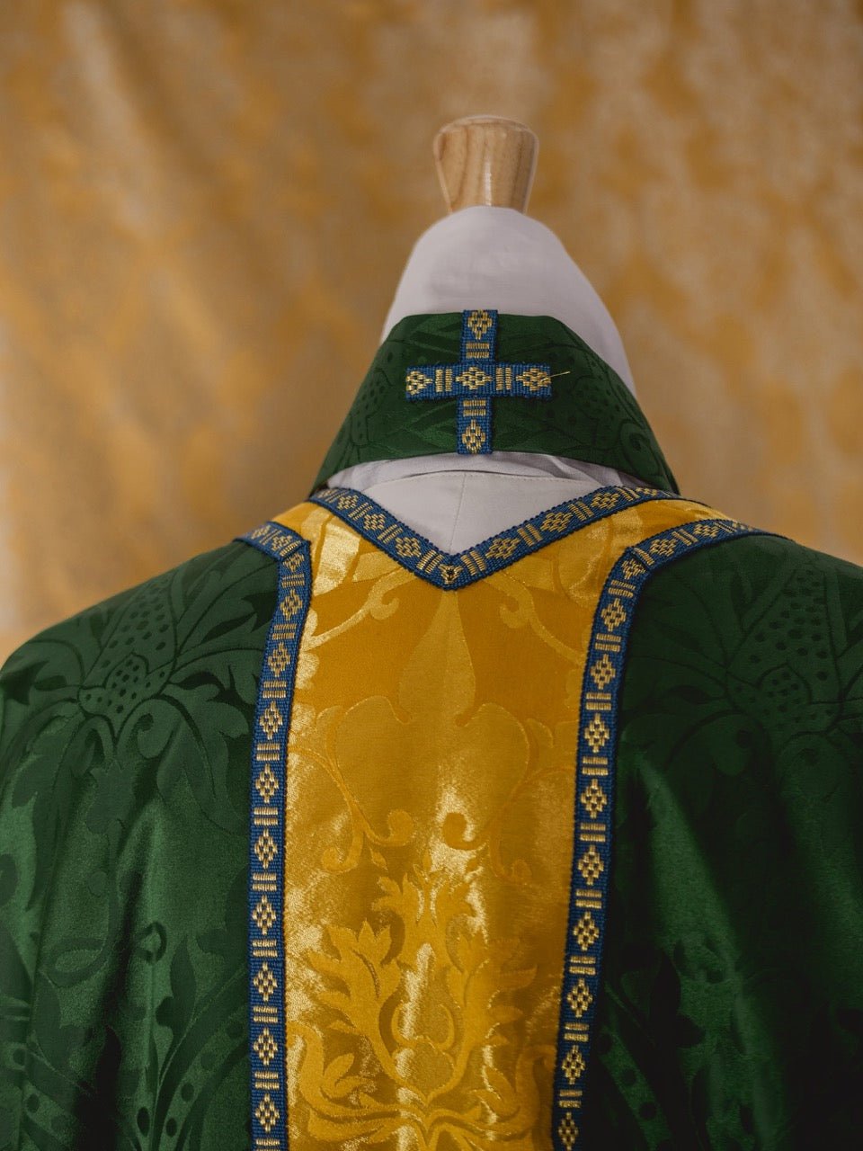 Borromean Chasuble in Green 'Shrewsbury' with Imperial Yellow/Gilt 'Bellini' Orphreys - Watts & Co.