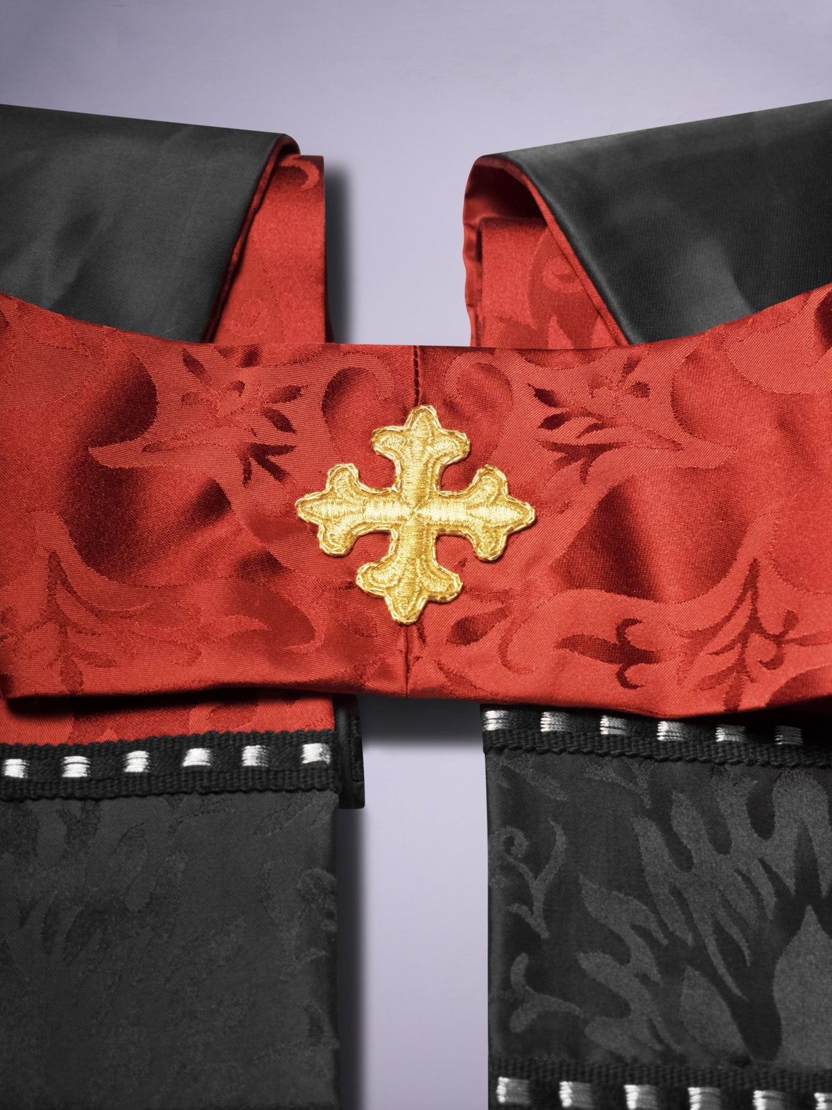 Broad Stole in New Red 'Gothic' Silk with 'Gothic' Orphreys - Watts & Co.