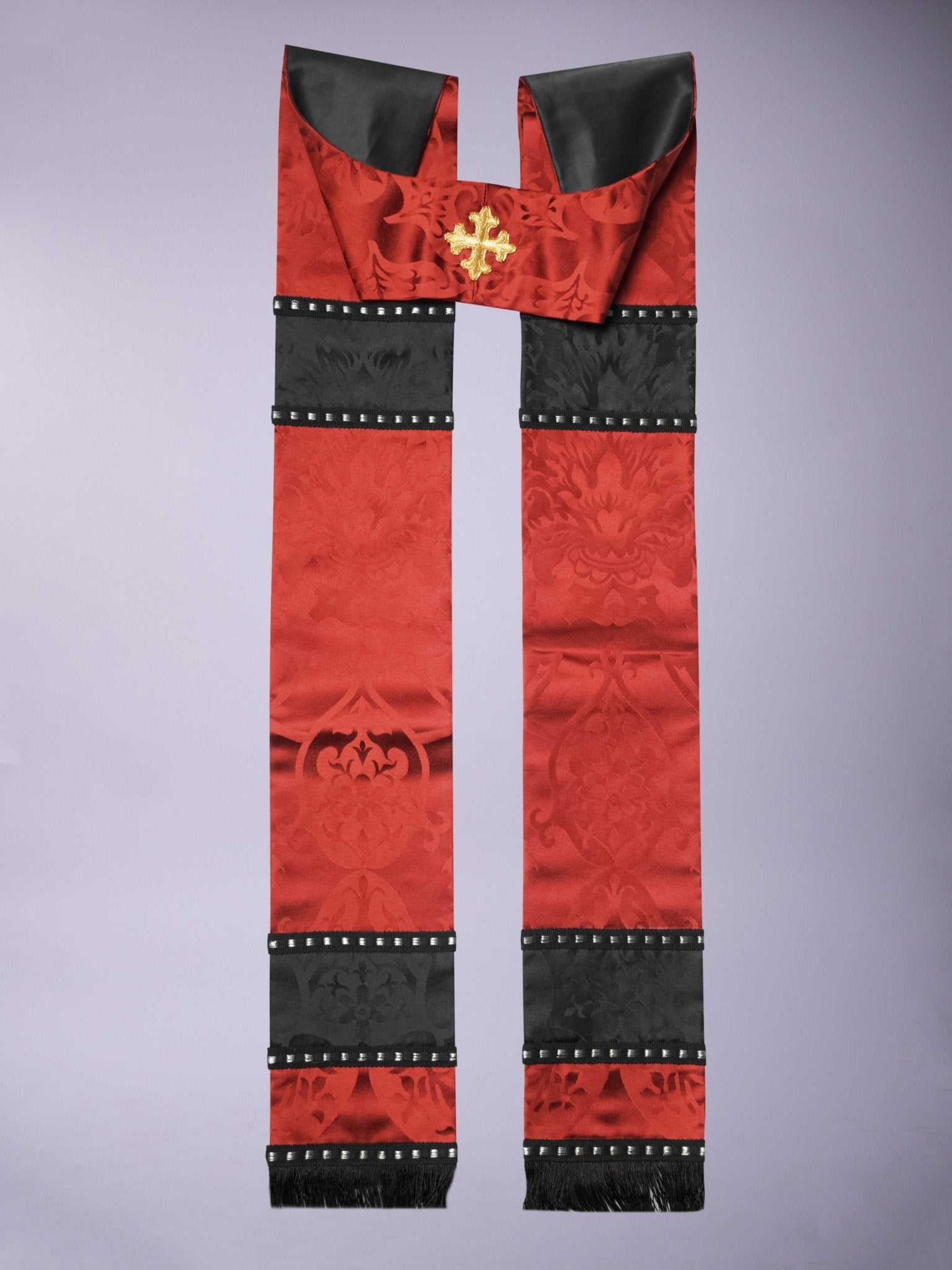 Broad Stole in New Red 'Gothic' Silk with 'Gothic' Orphreys - Watts & Co.