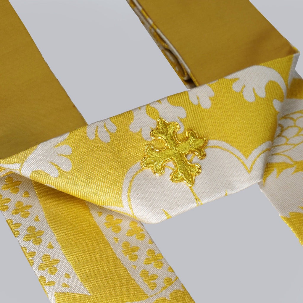 Cathedral Cope in Gold, White, & Blue 'Comper Strawberry' with Outline Orphreys - Watts & Co.