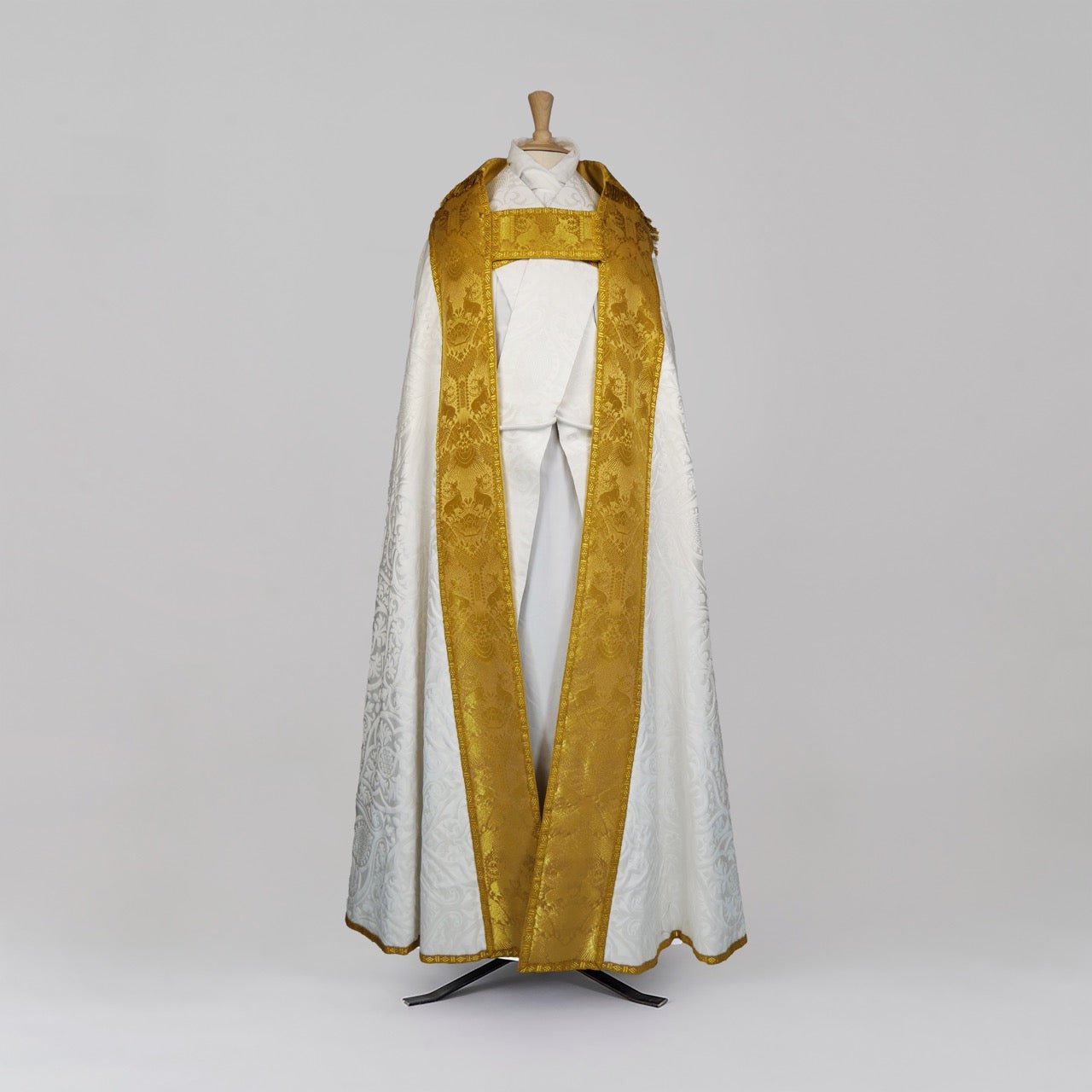 Cathedral Cope in White 'Alton' with 'Stag' Cloth of Gold Orphreys - Watts & Co.