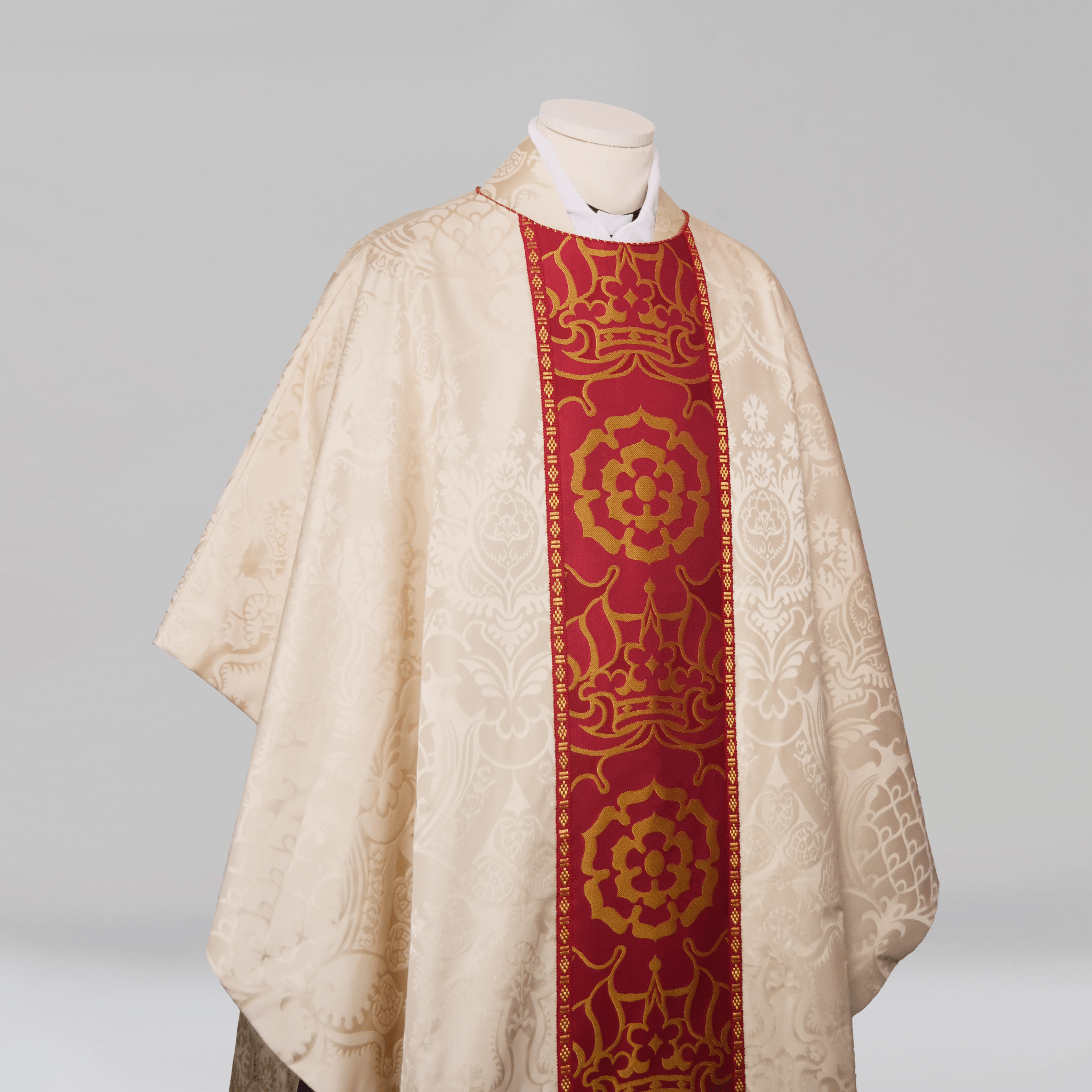 Classic Chasuble in Cream 'Comper Cathedral' with Red 'Coronation' Orphreys - Watts & Co.