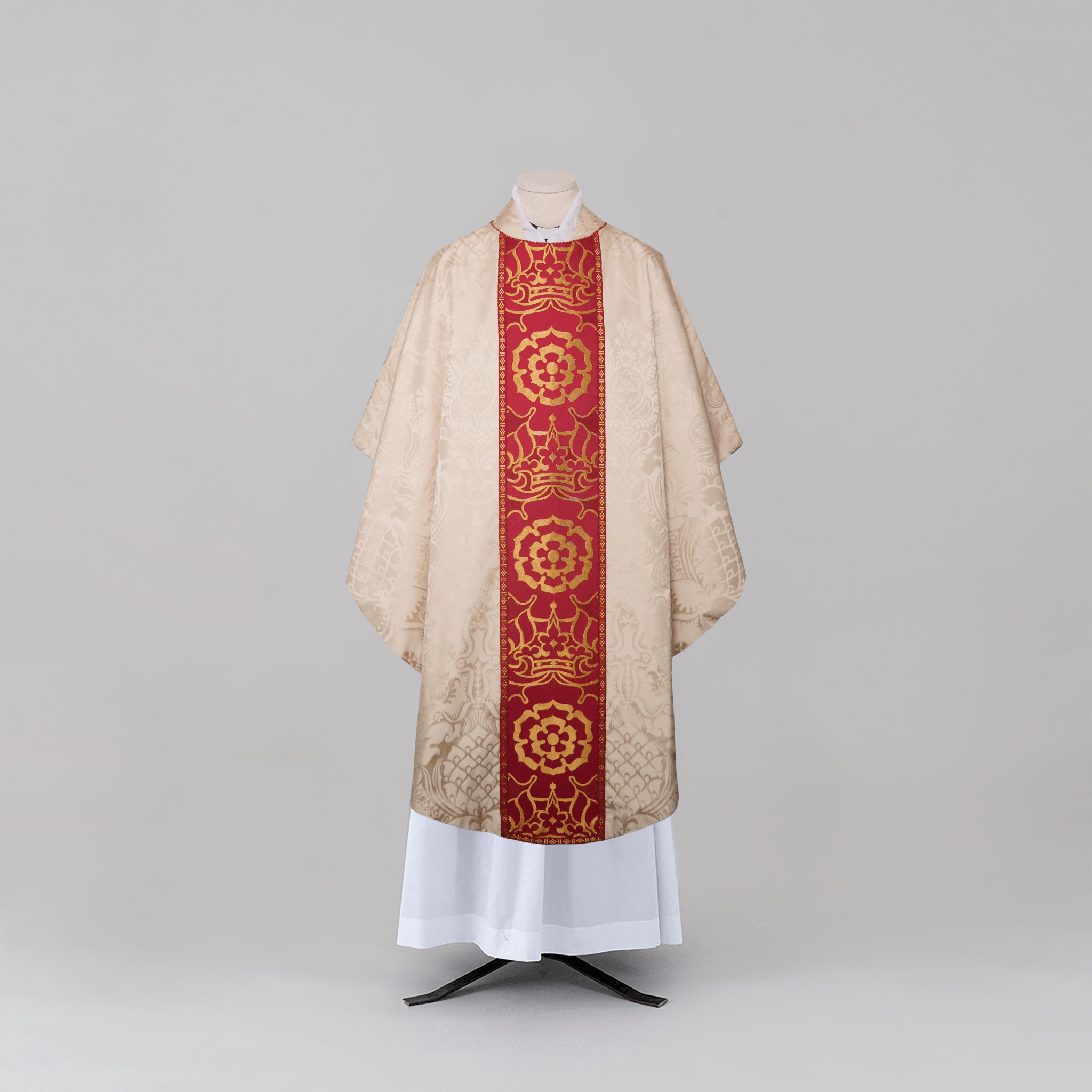 Classic Chasuble in Cream 'Comper Cathedral' with Red 'Coronation' Orphreys - Watts & Co.