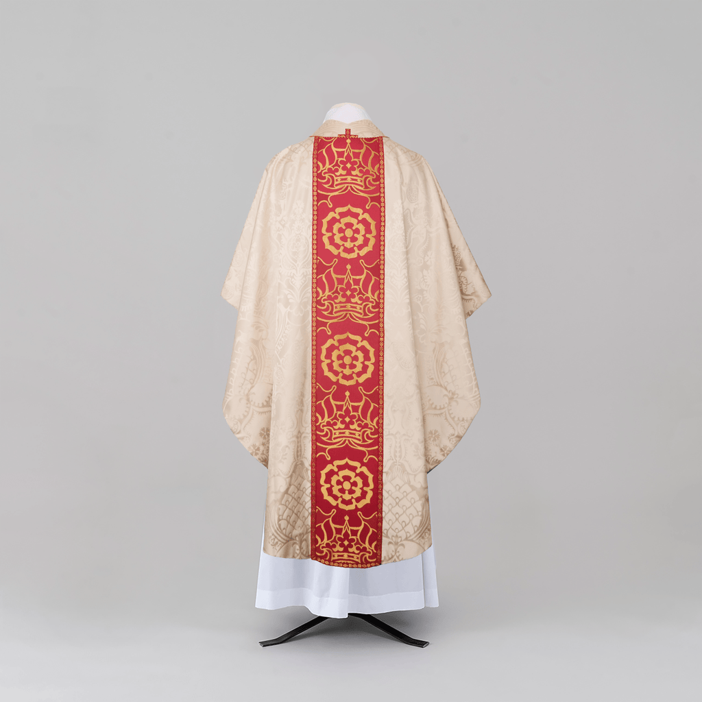Classic Chasuble in Cream 'Comper Cathedral' with Red 'Coronation' Orphreys - Watts & Co.