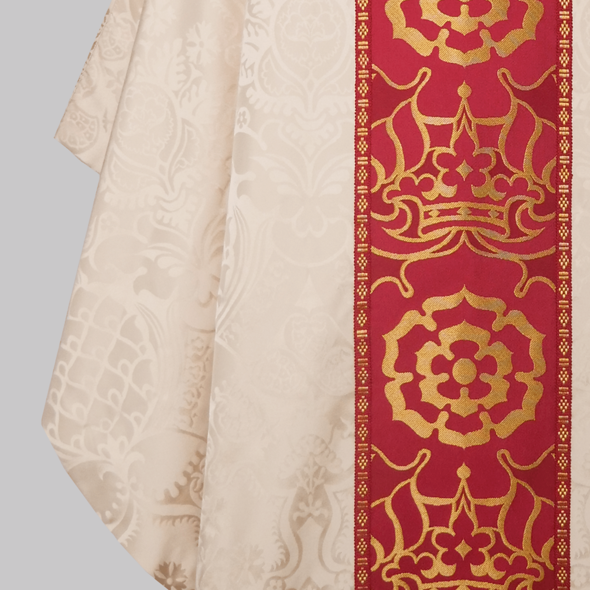 Classic Chasuble in Cream 'Comper Cathedral' with Red 'Coronation' Orphreys - Watts & Co.
