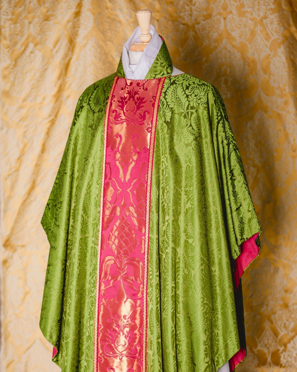 Classic Chasuble in Green 'Holbein' with Comper Rose/Gilt 'Bellini' Orphrey - Watts & Co.
