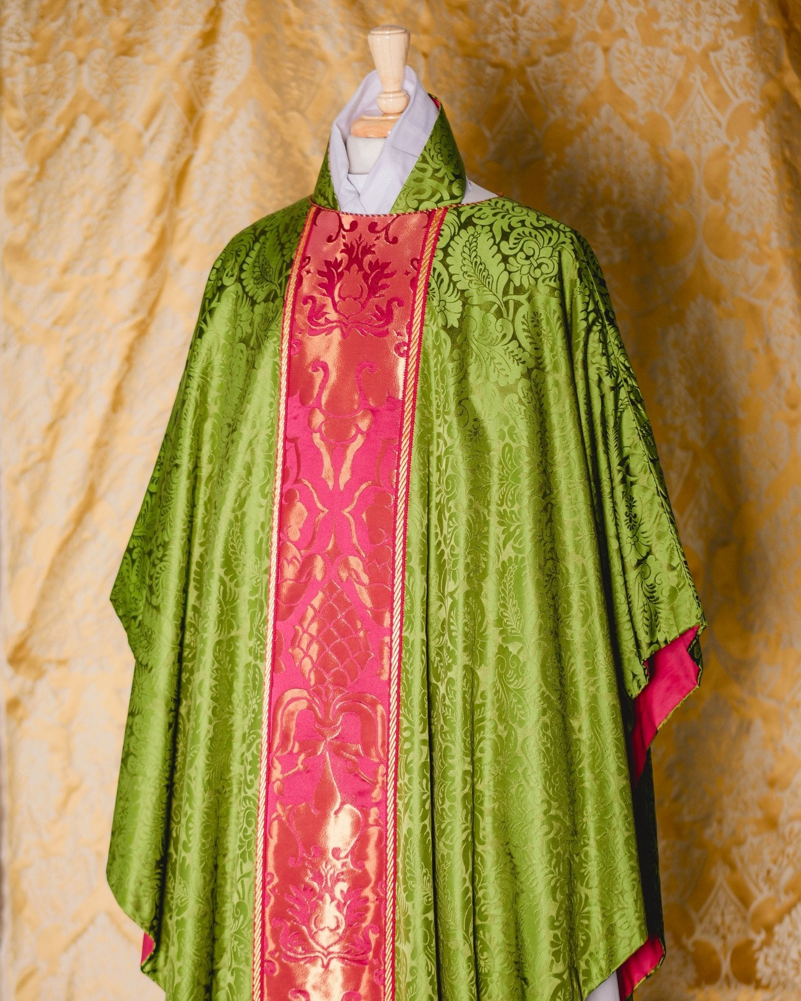 Classic Chasuble in Green 'Holbein' with Comper Rose/Gilt 'Bellini' Orphrey - Watts & Co.