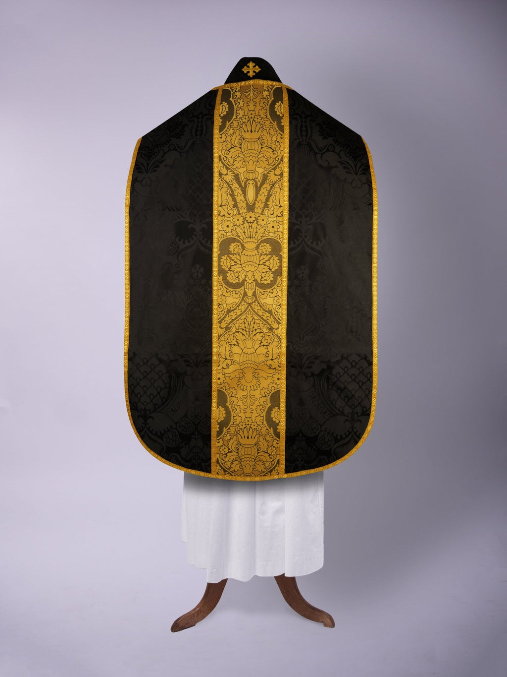 French Chasuble in Black 'Comper Cathedral' with 'Crevelli' Orphreys - Watts & Co.