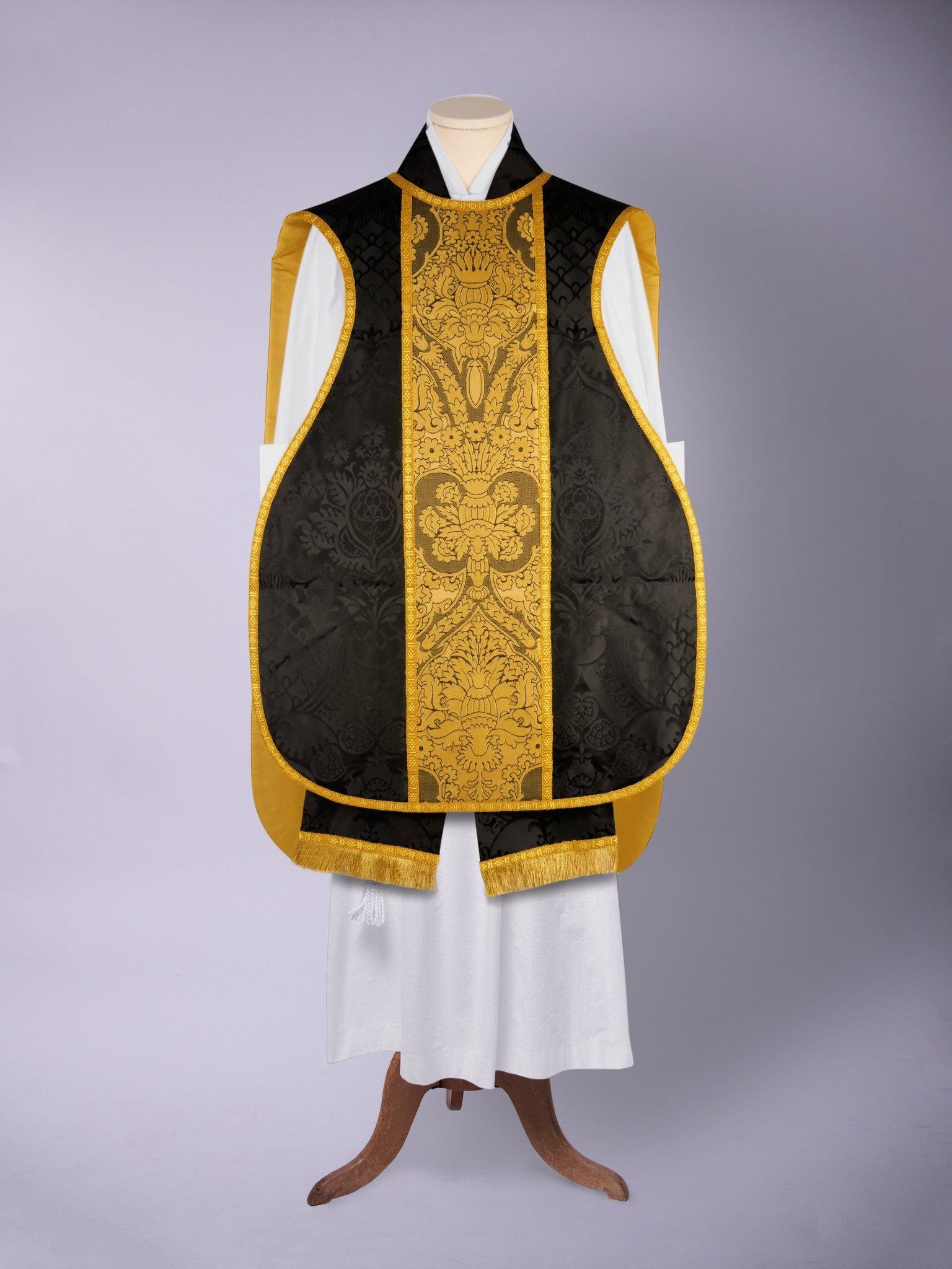 French Chasuble in Black 'Comper Cathedral' with 'Crevelli' Orphreys - Watts & Co.
