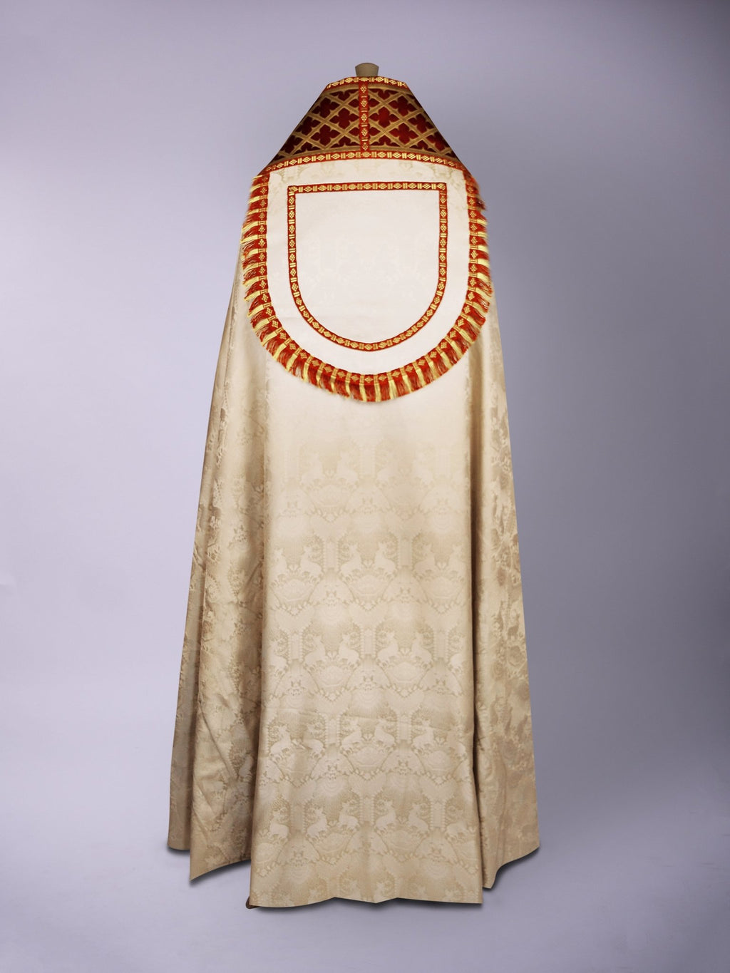 Full Gothic Chasuble in Cream 'Stag' with Gothic Trellis Orphreys - Watts & Co.