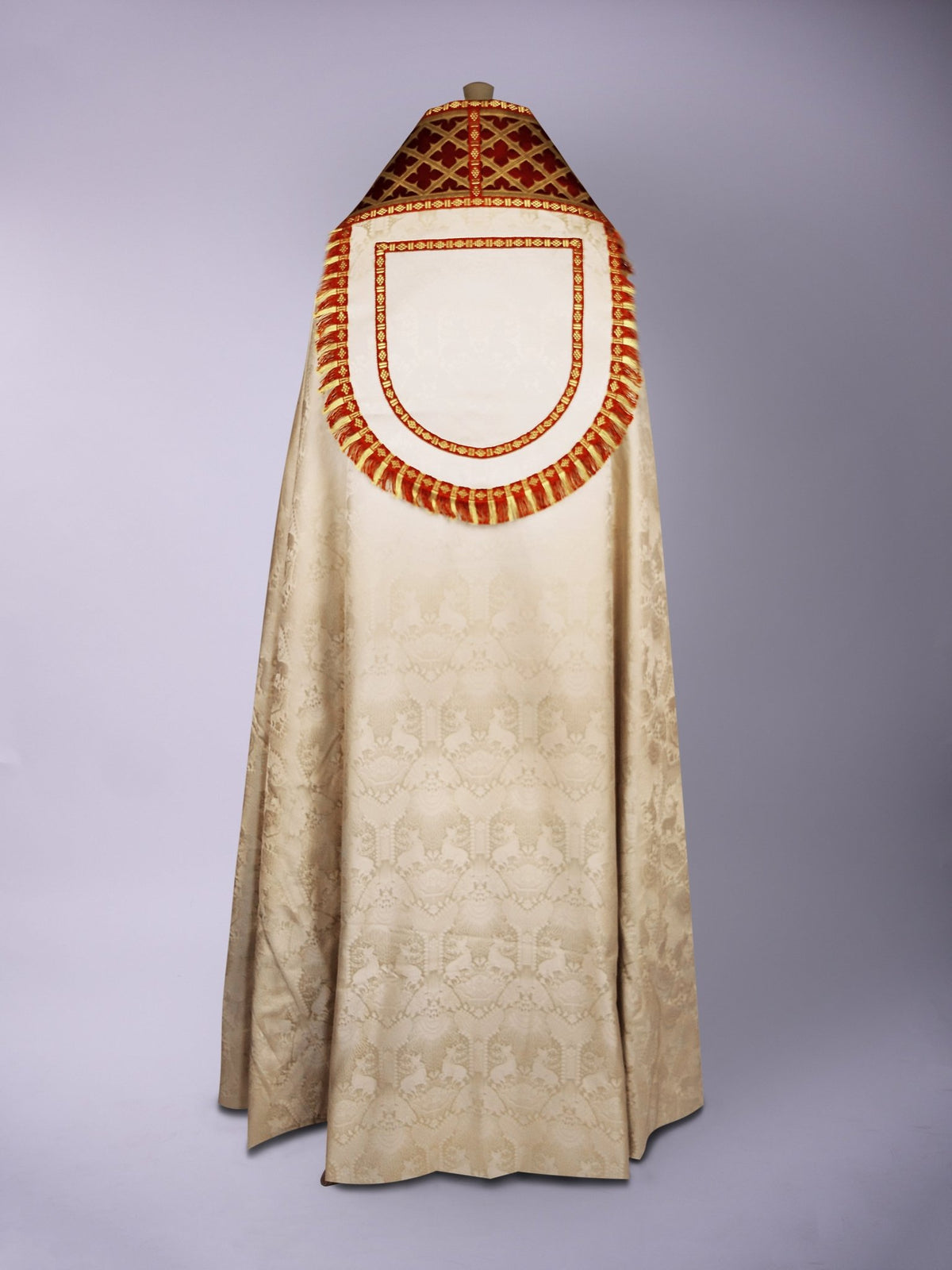 Full Gothic Chasuble in Cream 'Stag' with Gothic Trellis Orphreys - Watts & Co.