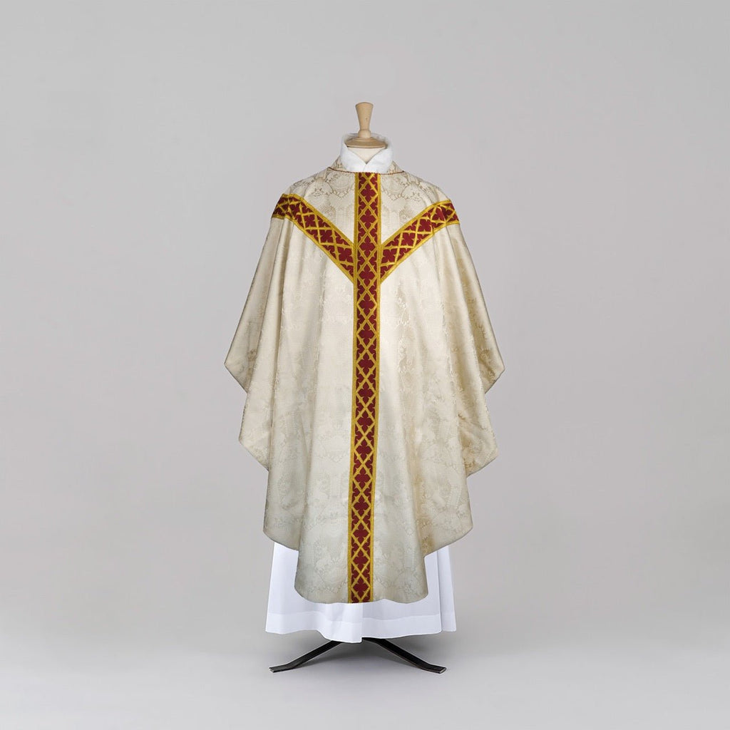Full Gothic Chasuble in Cream 'Stag' with Gothic Trellis Orphreys - Watts & Co.