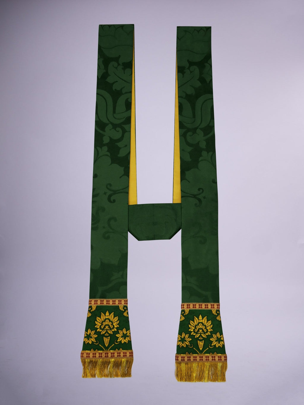 Full Gothic Chasuble in Green 'Bellini' with Green/Gold 'Memlinc' Orphreys - Watts & Co.