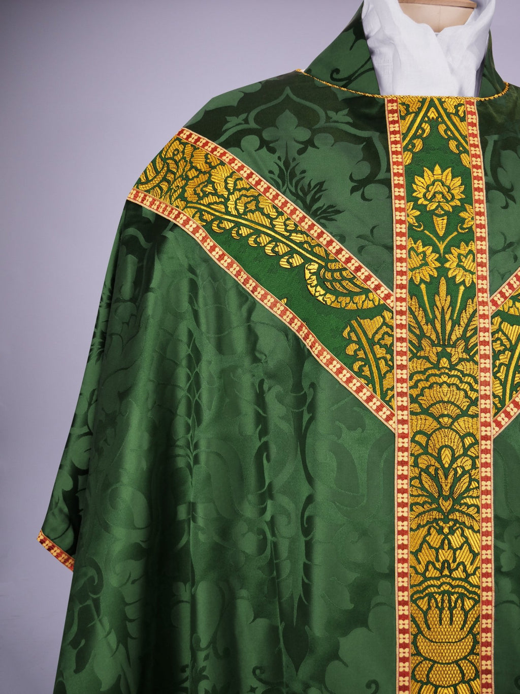 Full Gothic Chasuble in Green 'Bellini' with Green/Gold 'Memlinc' Orphreys - Watts & Co.