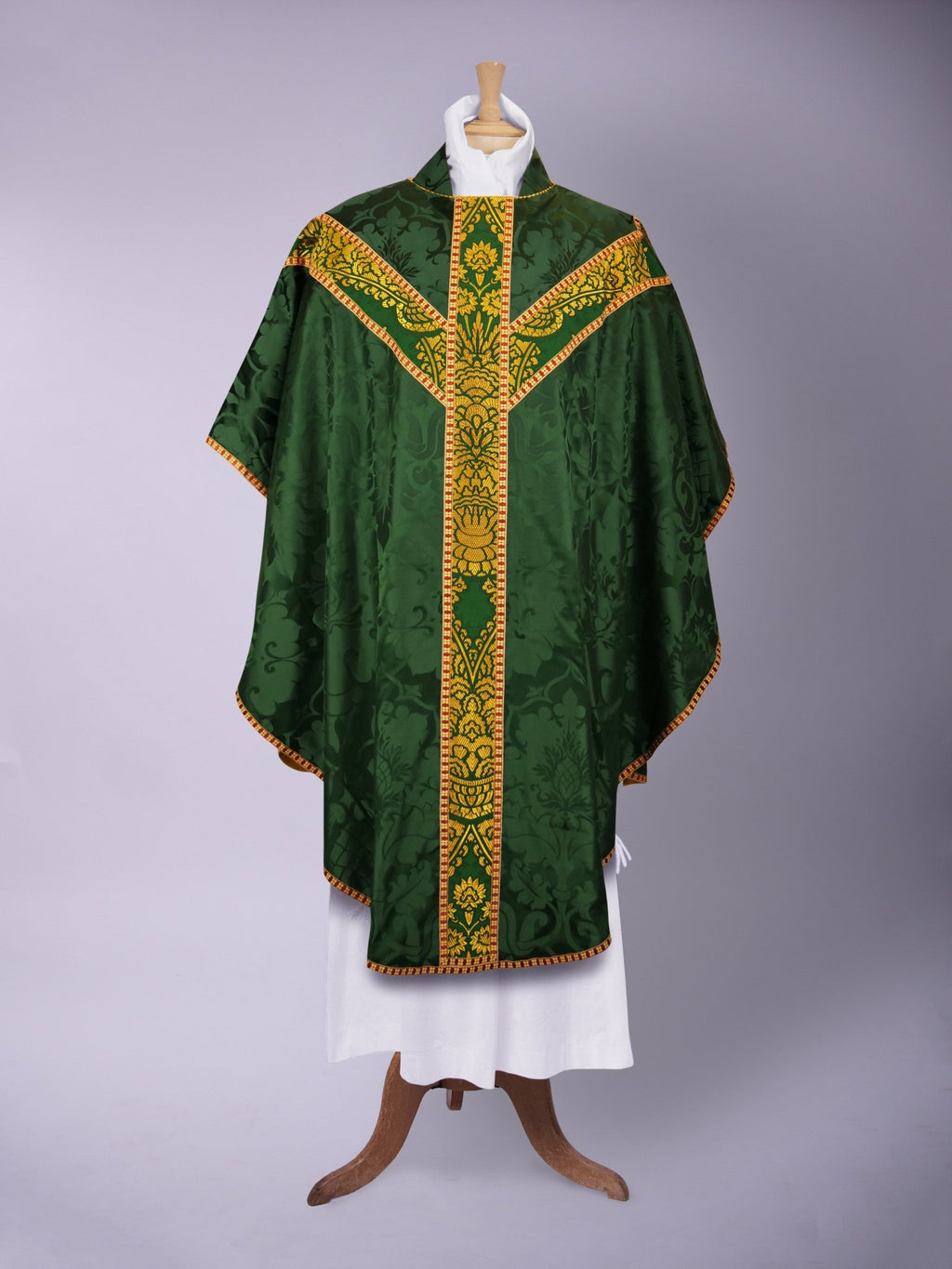 Full Gothic Chasuble in Green 'Bellini' with Green/Gold 'Memlinc' Orphreys - Watts & Co.