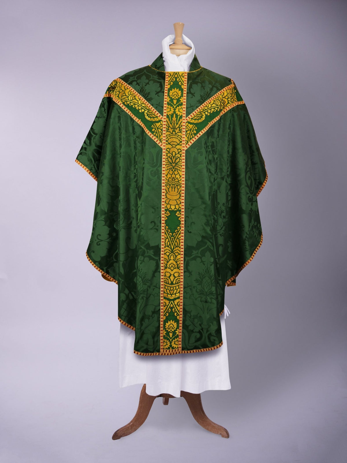Full Gothic Chasuble in Green 'Bellini' with Green/Gold 'Memlinc' Orphreys - Watts & Co.