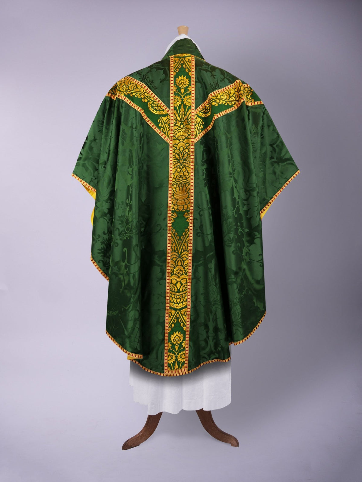 Full Gothic Chasuble in Green 'Bellini' with Green/Gold 'Memlinc' Orphreys - Watts & Co.