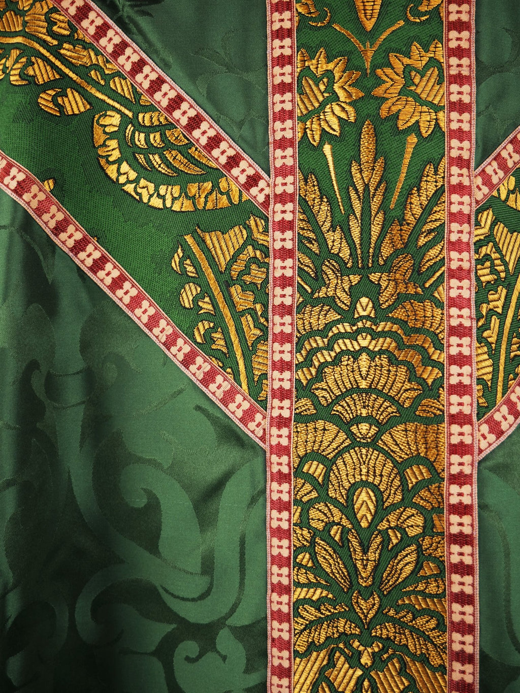 Full Gothic Chasuble in Green 'Bellini' with Green/Gold 'Memlinc' Orphreys - Watts & Co.