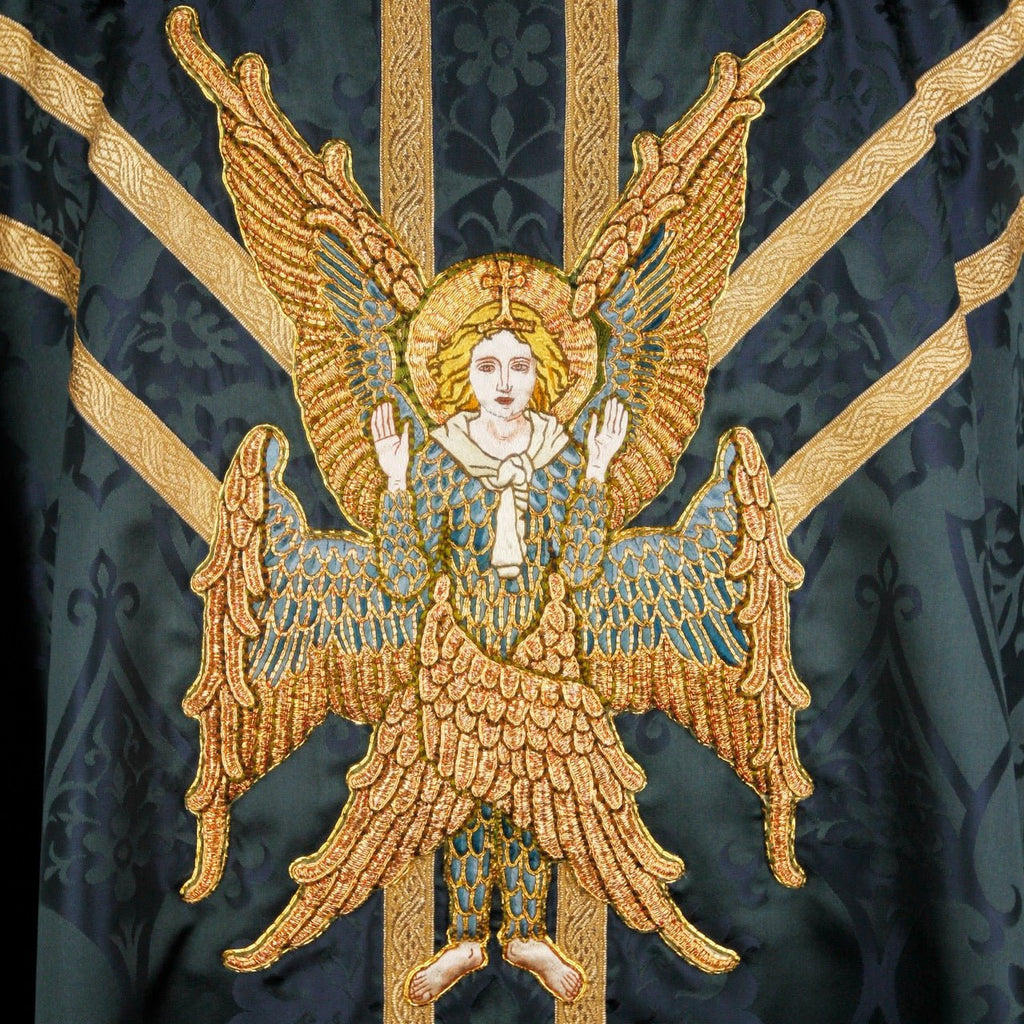 Full Gothic Chasuble in Sarum Indigo 'Gothic' with 'Chester' Braid Orphreys and Embroidery - Watts & Co.