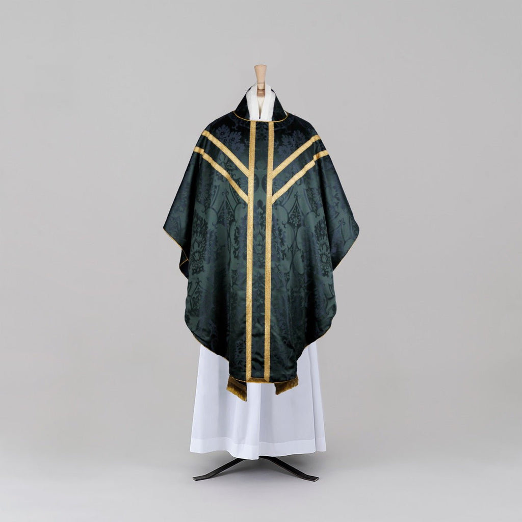 Full Gothic Chasuble in Sarum Indigo 'Gothic' with 'Chester' Braid Orphreys and Embroidery - Watts & Co.