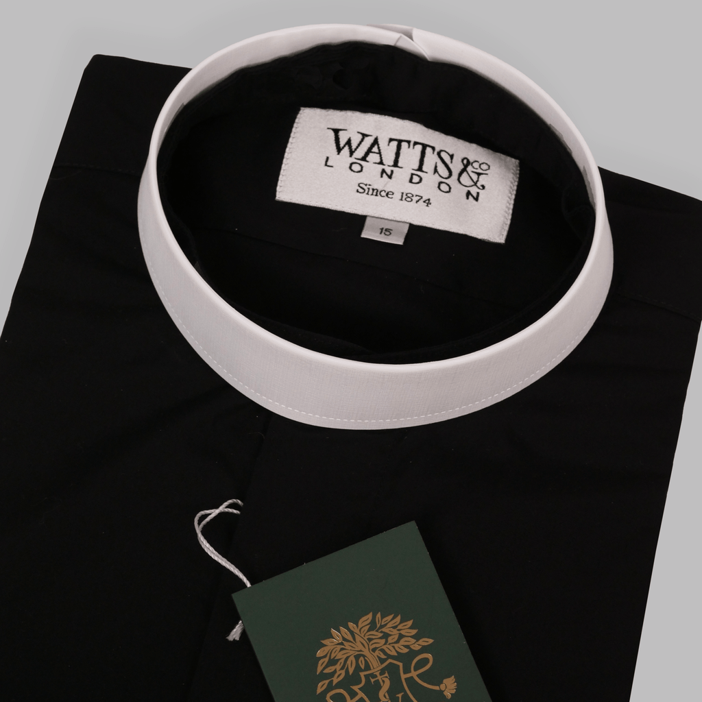 Men's Tunic Collar Short Sleeve Clergy Shirt - Black - Watts & Co.