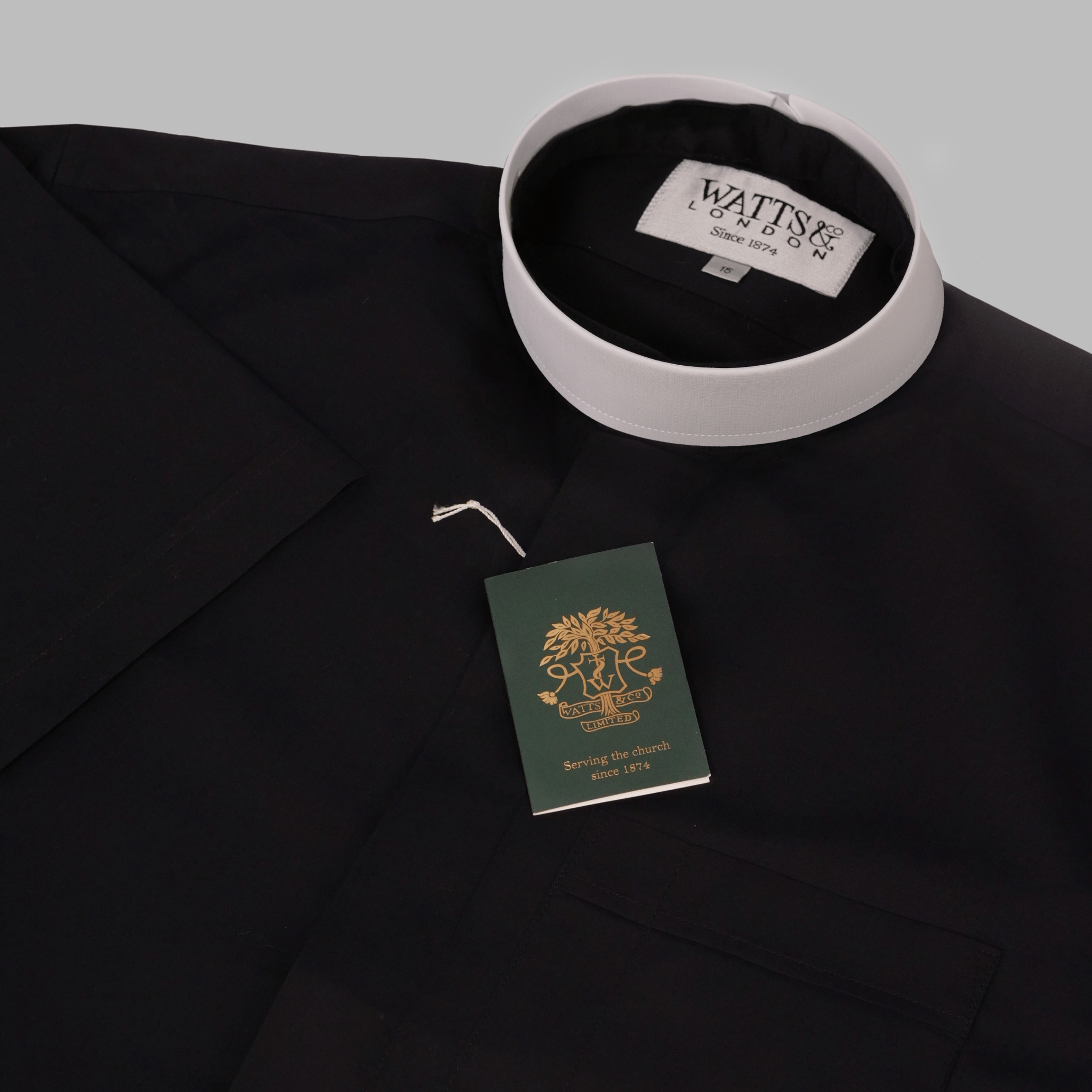 Men's Tunic Collar Short Sleeve Clergy Shirt - Black - Watts & Co.