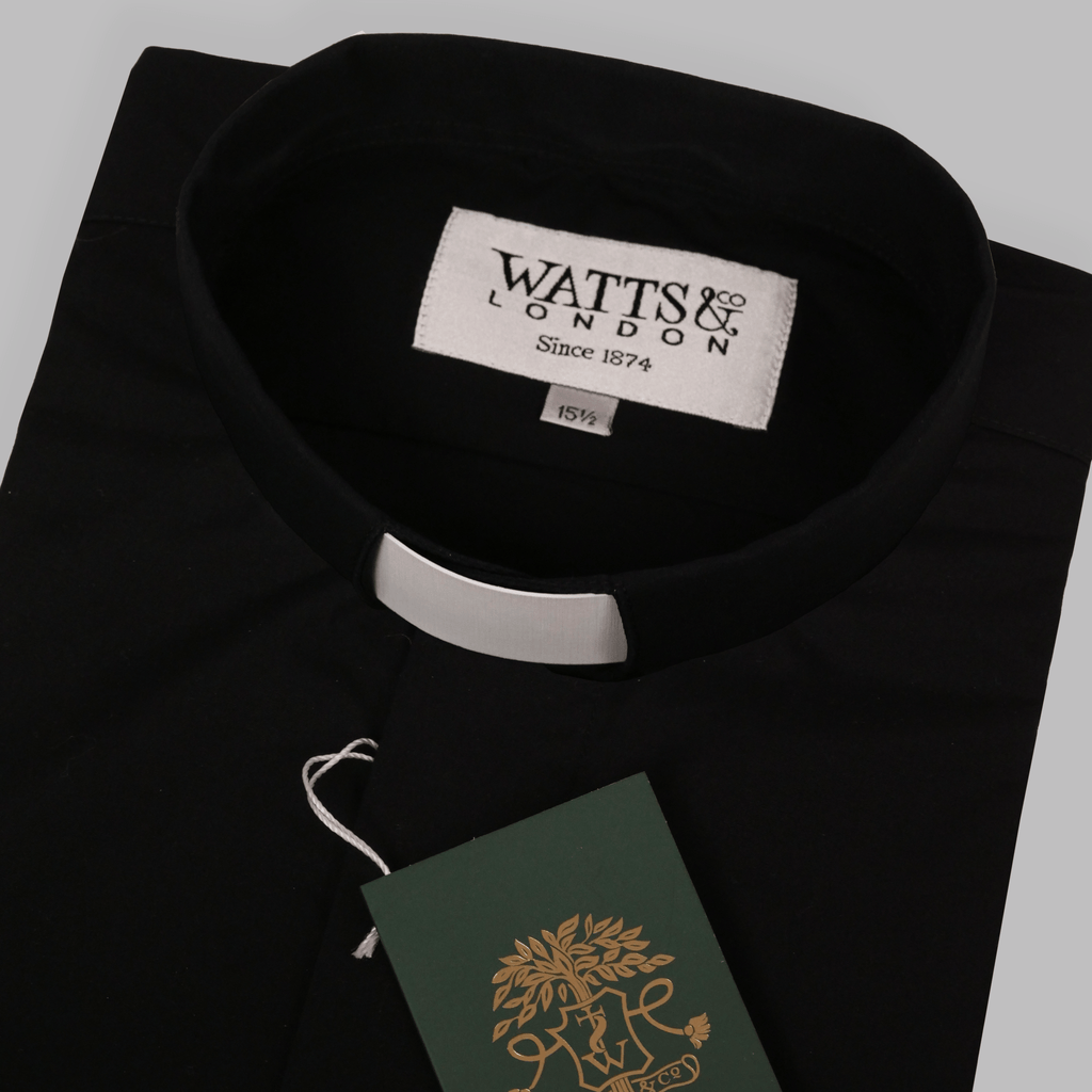 Men's Tunnel Collar Short Sleeve Clergy Shirt - Black - Watts & Co.