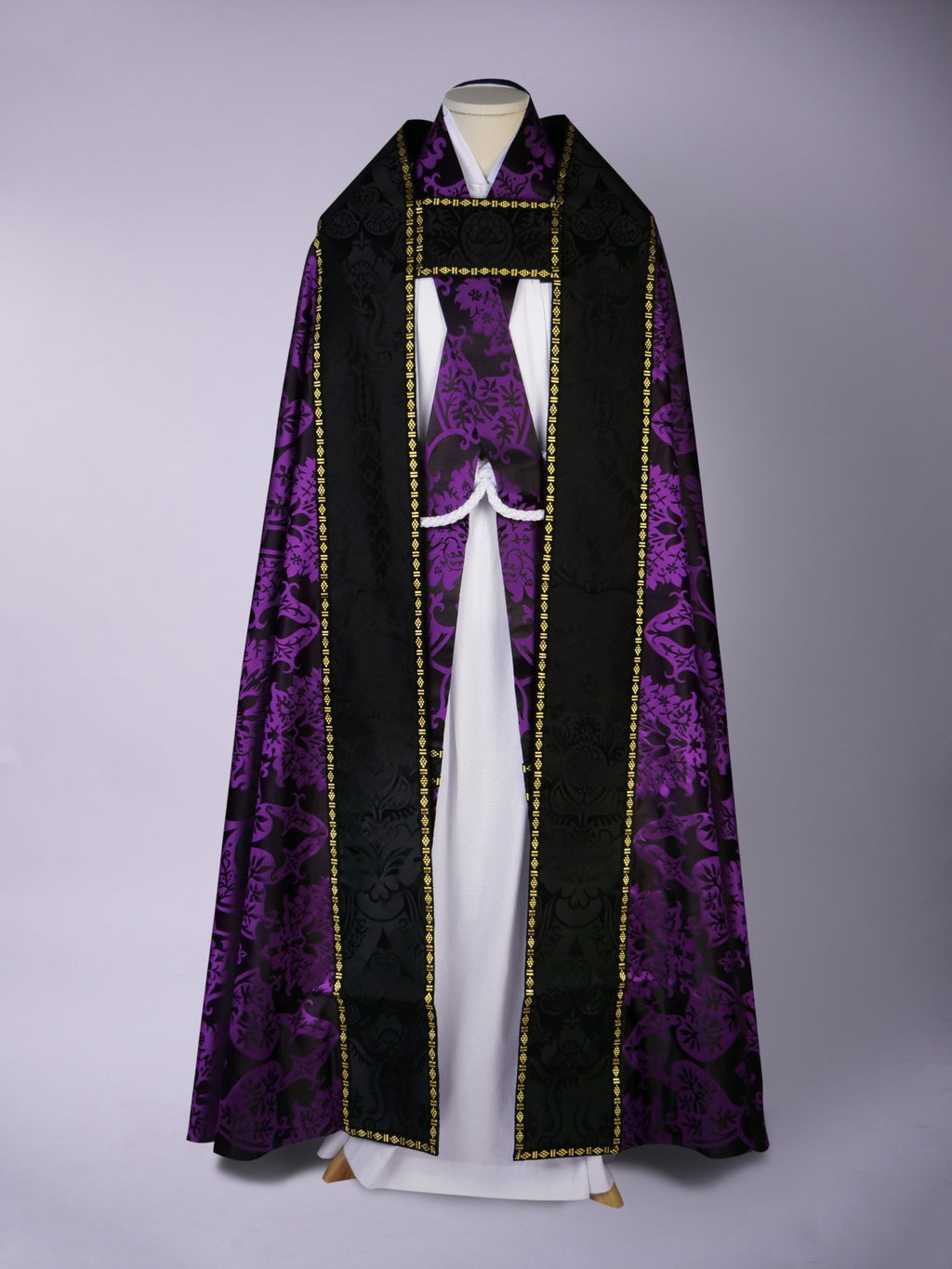 Minster Cope in Black & Royal Purple 'Gothic' with Black 'Comper Cathedral' Orphreys - Watts & Co.
