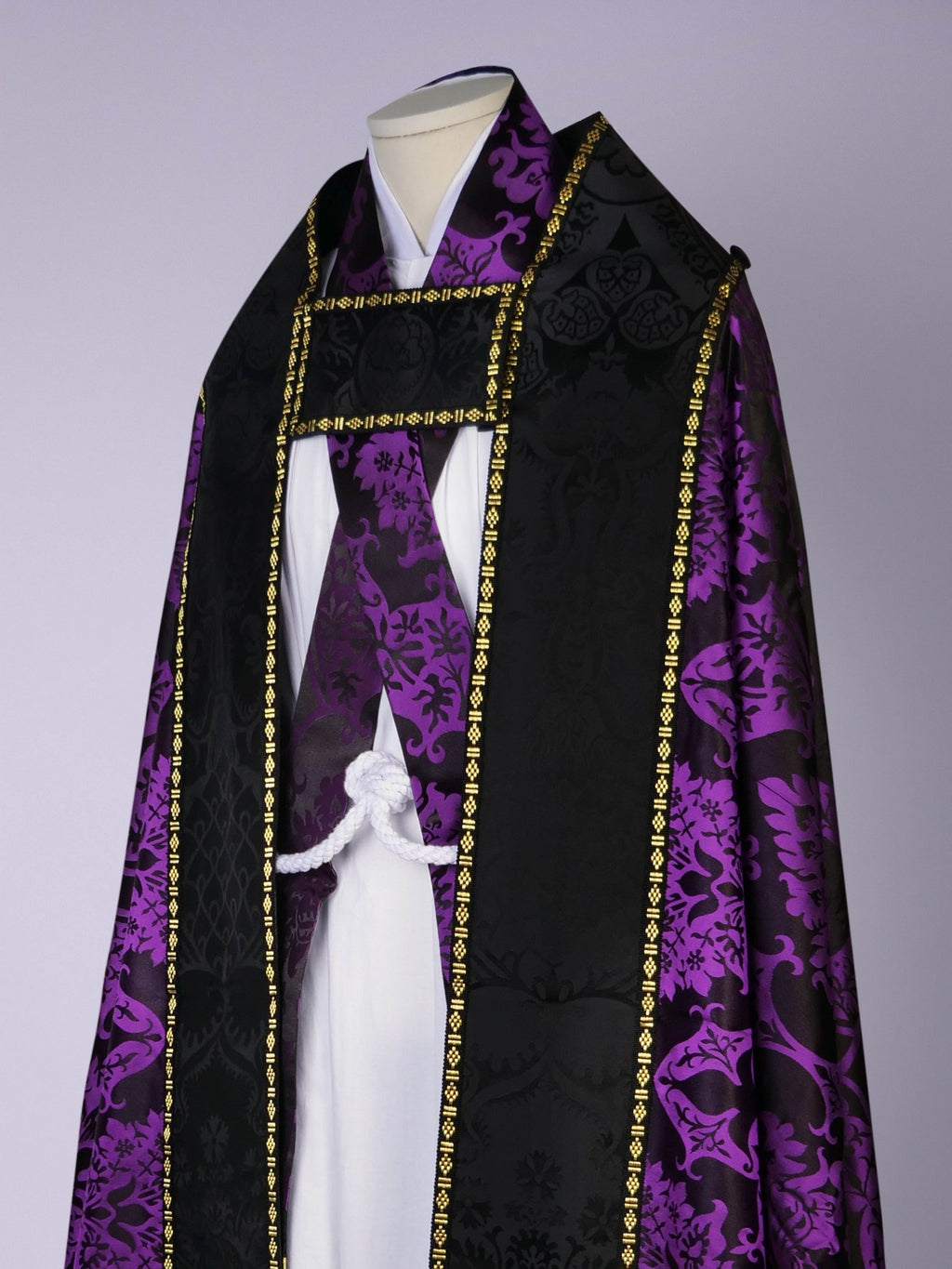 Minster Cope in Black & Royal Purple 'Gothic' with Black 'Comper Cathedral' Orphreys - Watts & Co.