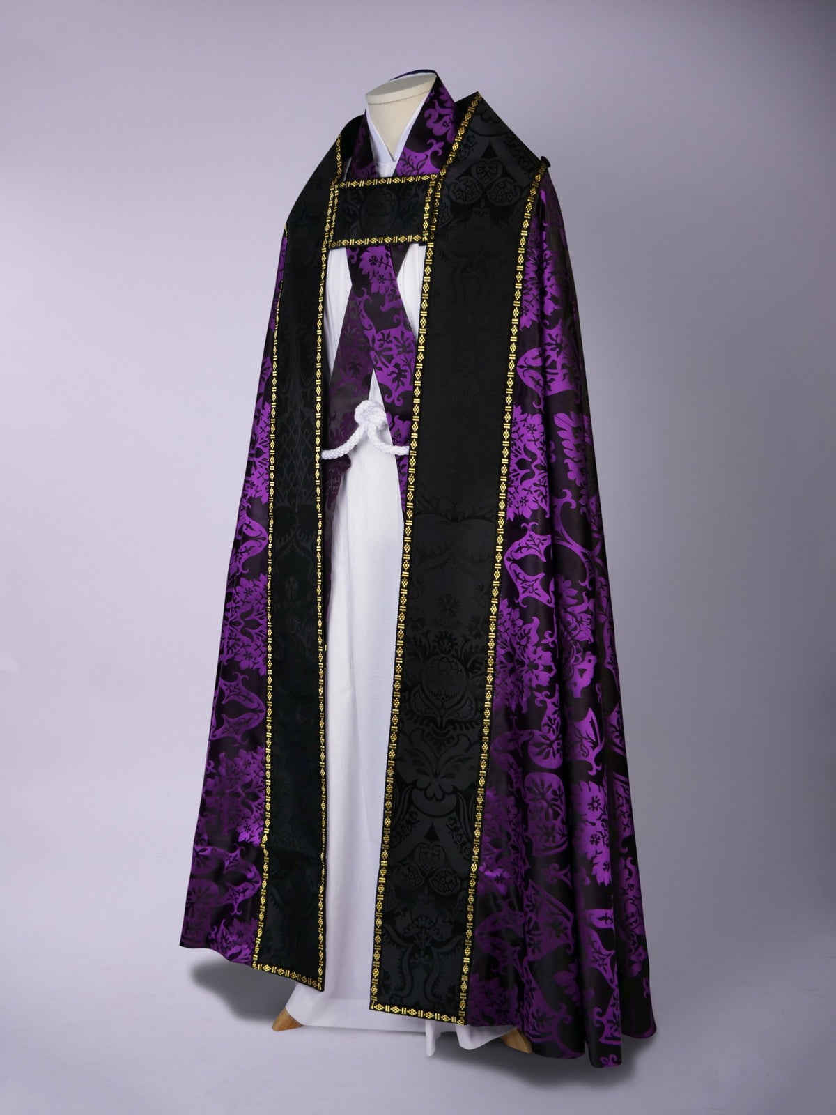 Minster Cope in Black & Royal Purple 'Gothic' with Black 'Comper Cathedral' Orphreys - Watts & Co.