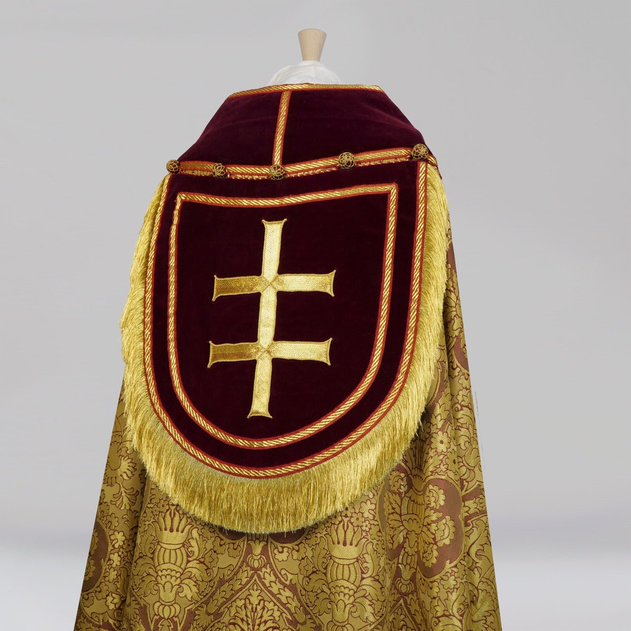 Minster Cope in Garnet 'Crevelli' with Velvet Orphreys - Watts & Co.