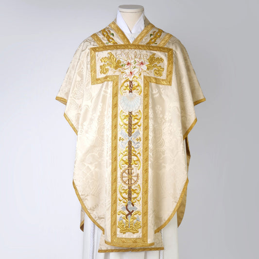 Neri Chasuble in Cream 'Comper Cathedral' with Embroidered Orphreys - Watts & Co.