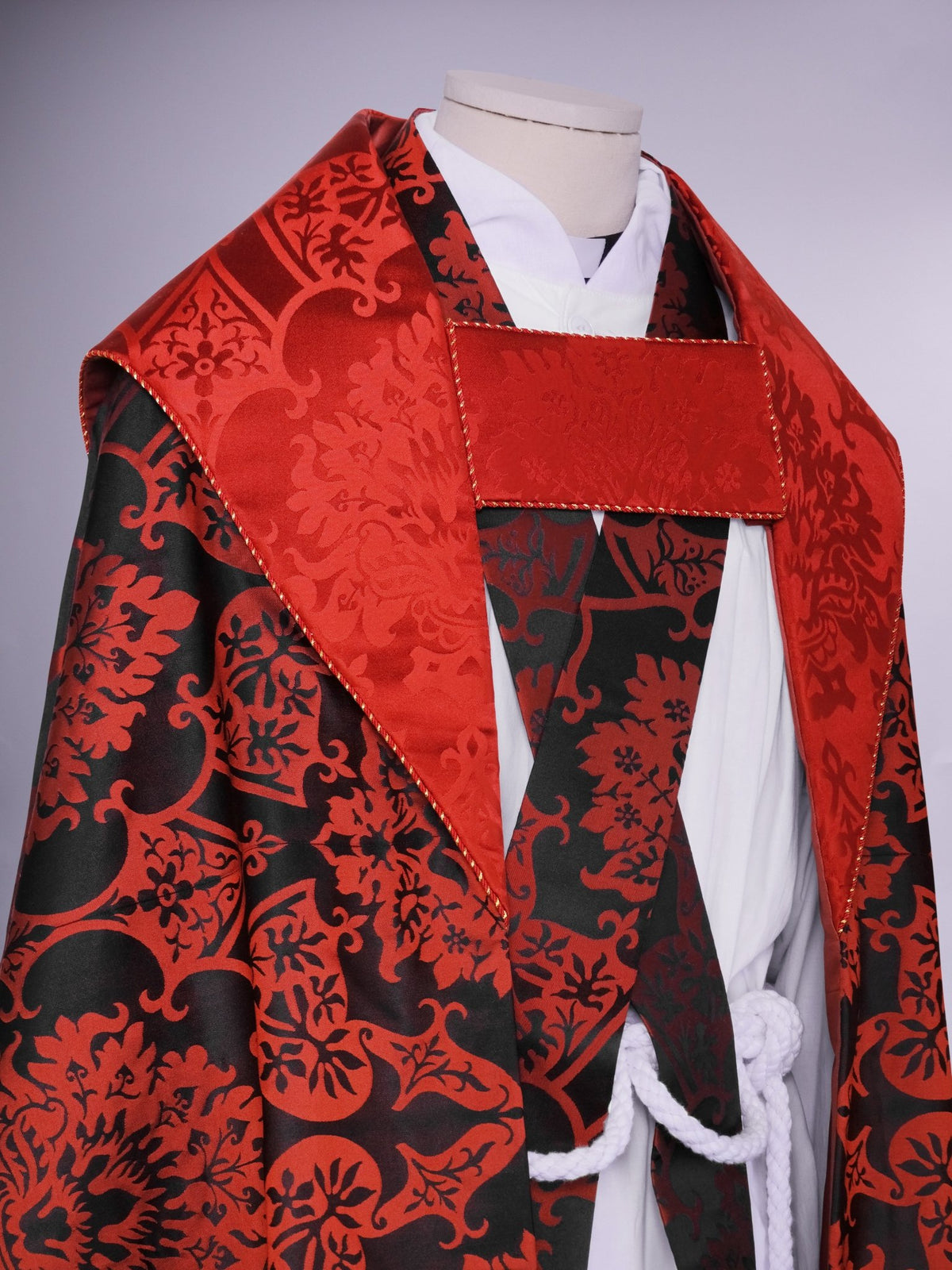 Portsmouth Cope in Black/Red 'Gothic' with Red 'Gothic' Orphreys - Watts & Co.