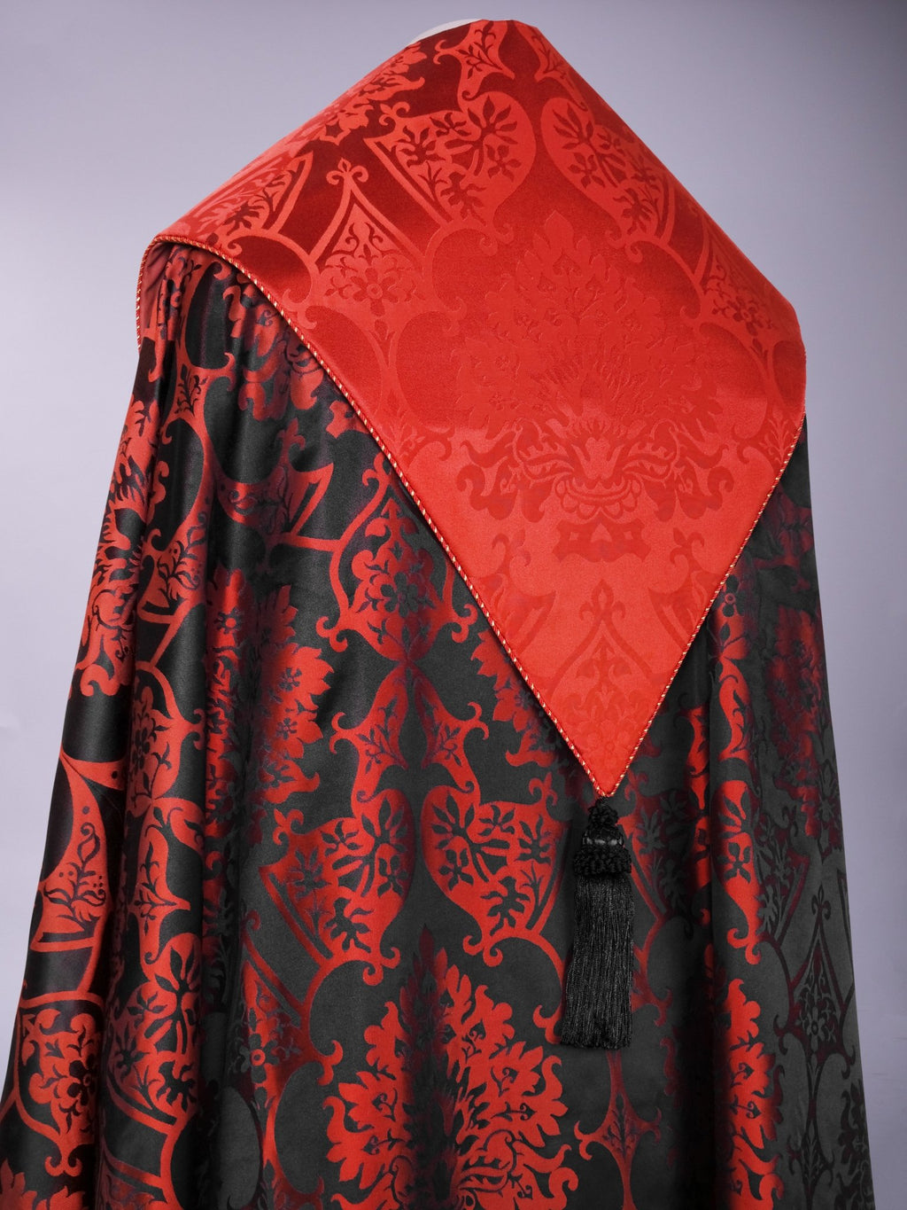 Portsmouth Cope in Black/Red 'Gothic' with Red 'Gothic' Orphreys - Watts & Co.