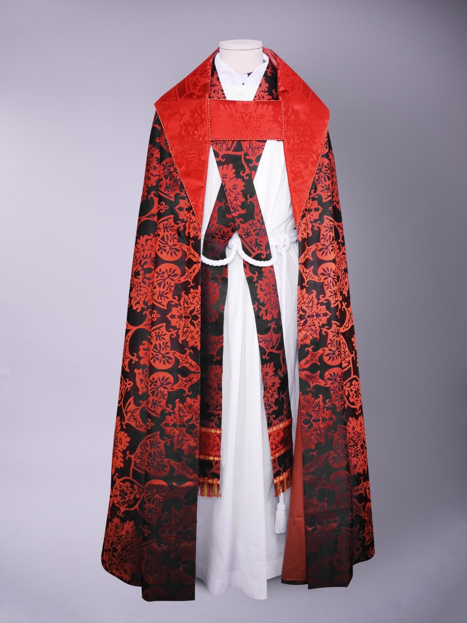 Portsmouth Cope in Black/Red 'Gothic' with Red 'Gothic' Orphreys - Watts & Co.