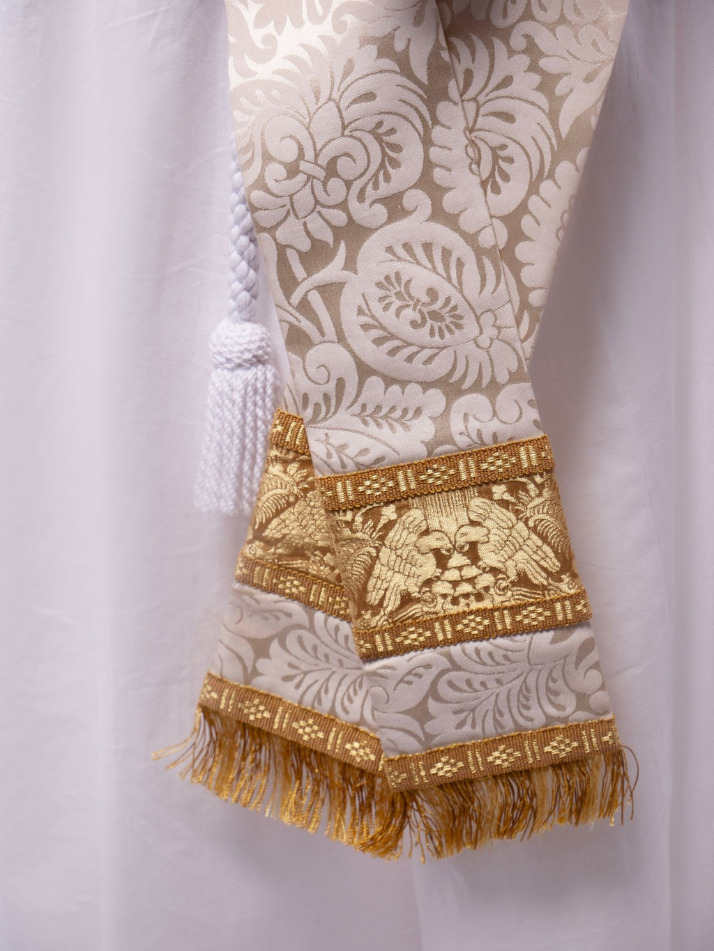Portsmouth Style Cope in Cream 'Holbein' with 'Stag' Orphreys - Watts & Co.
