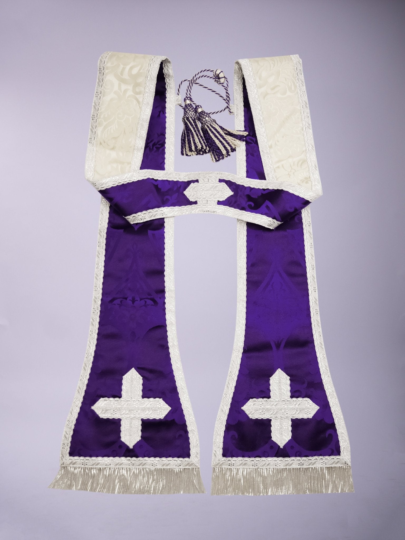 Reversible Spanish Stole in Royal Purple 'Gothic' and Cream 'Holbein' - Watts & Co.