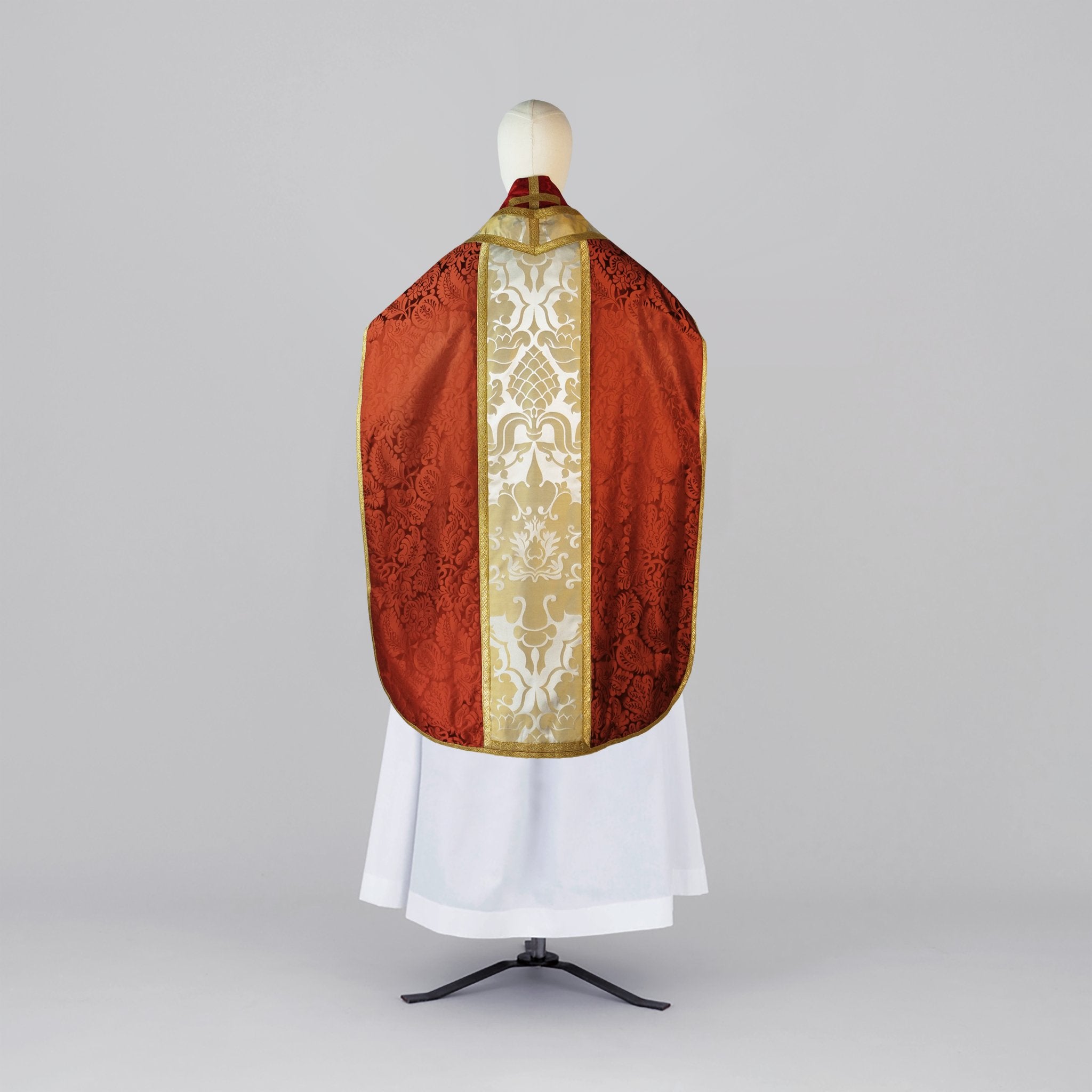 Roman Chasuble in Sarum Red 'Holbein' with Oyster/Old Gold 'Bellini' Orphreys - Watts & Co.