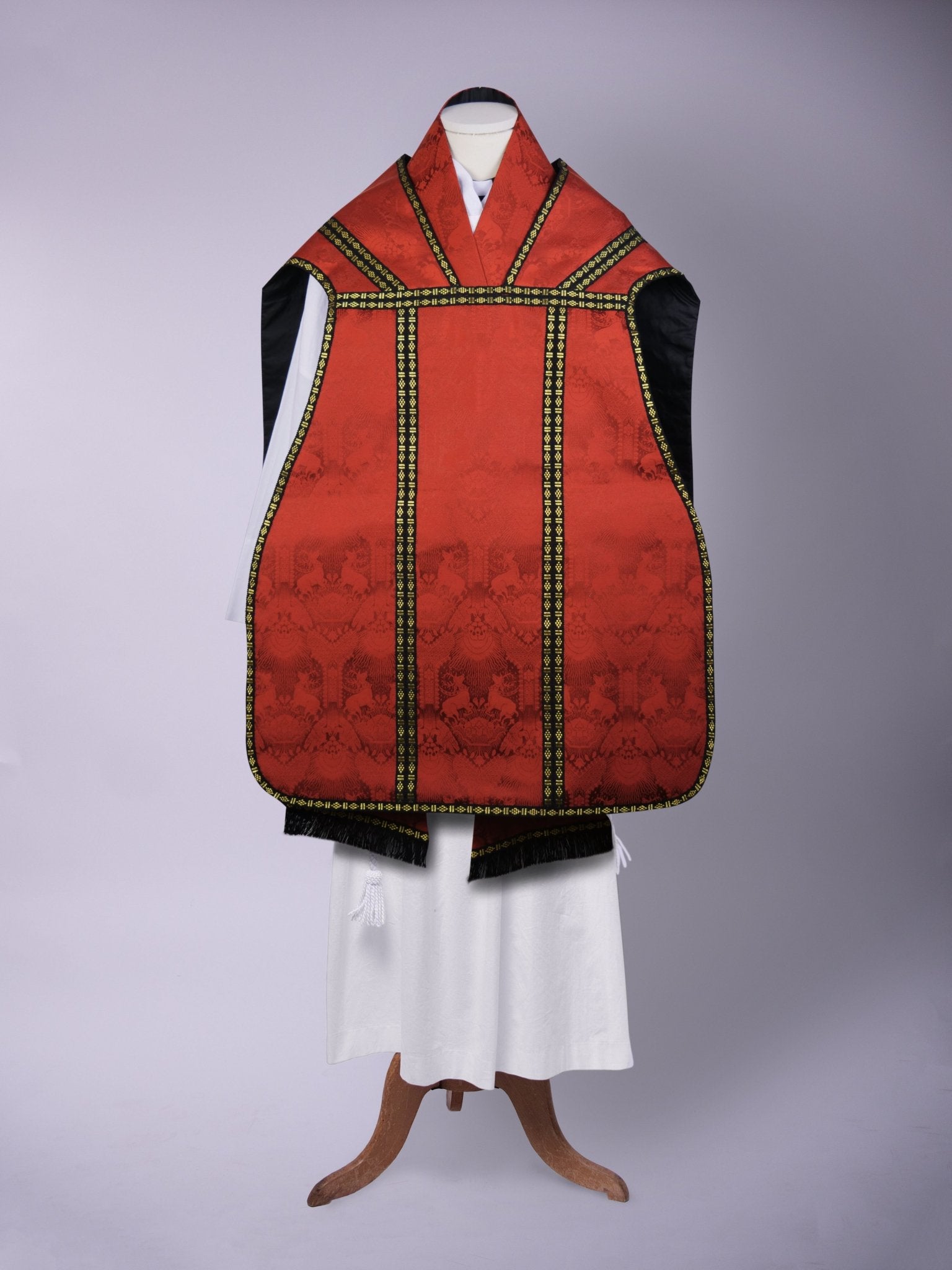 Roman Chasuble in Sarum Red 'Stag' with Double Braid Orphreys - Watts & Co.