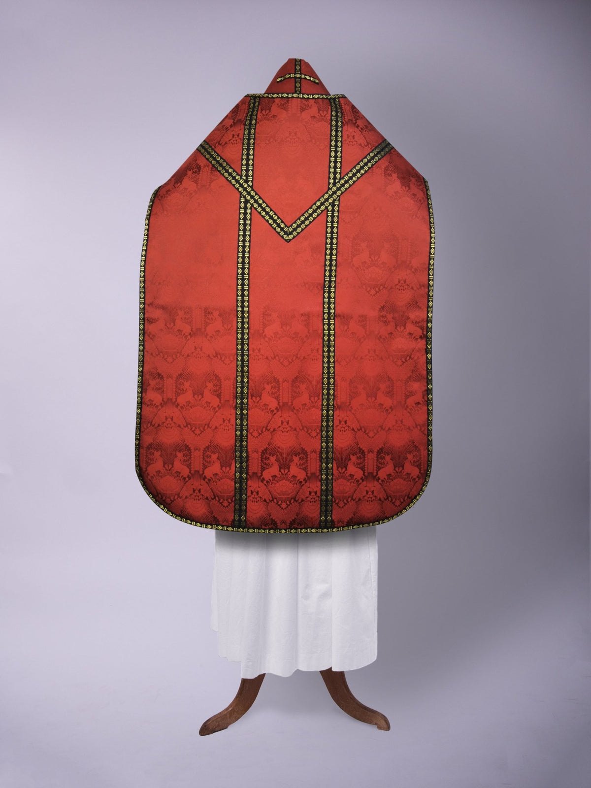 Roman Chasuble in Sarum Red 'Stag' with Double Braid Orphreys - Watts & Co.