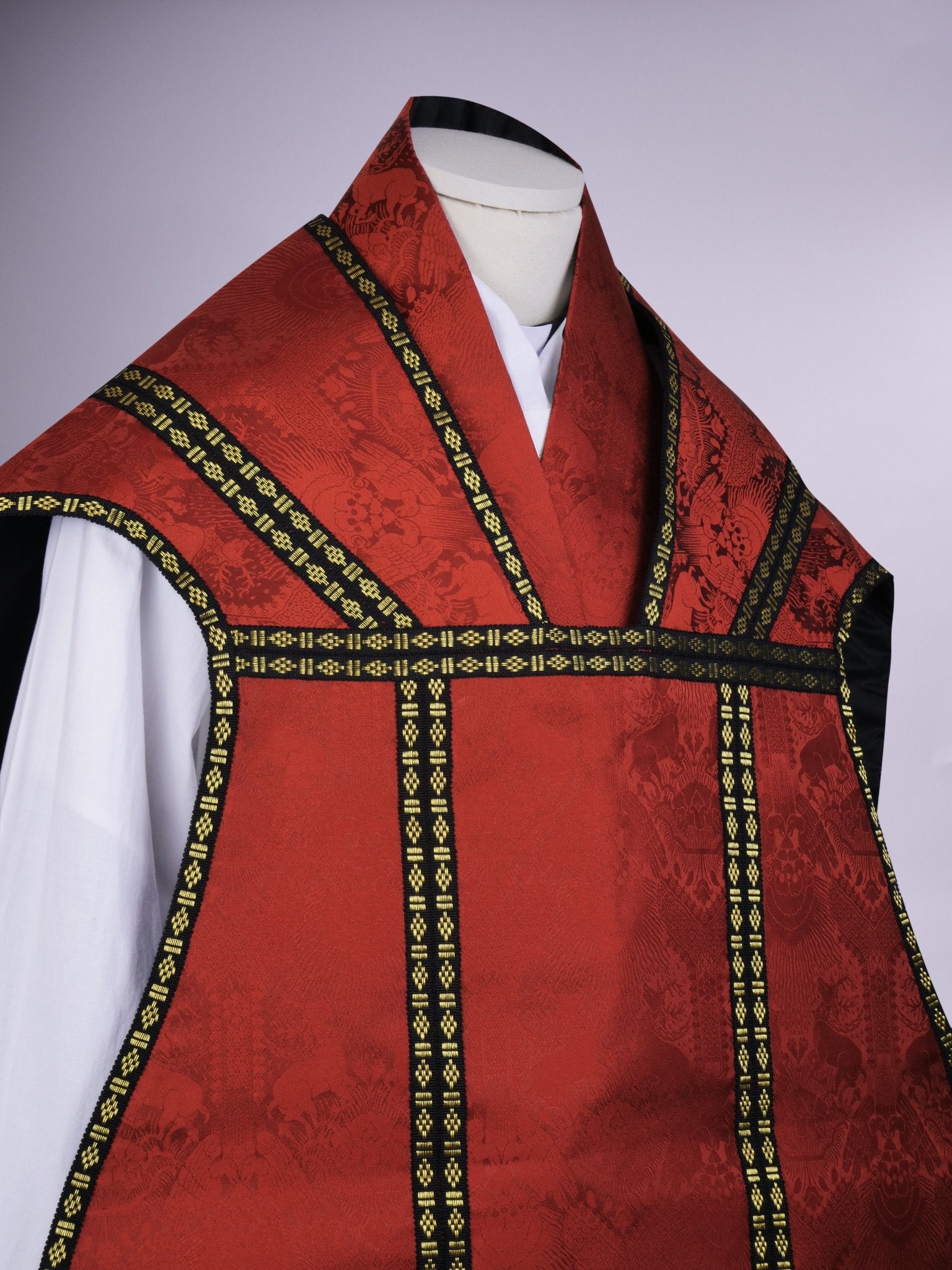 Roman Chasuble in Sarum Red 'Stag' with Double Braid Orphreys - Watts & Co.