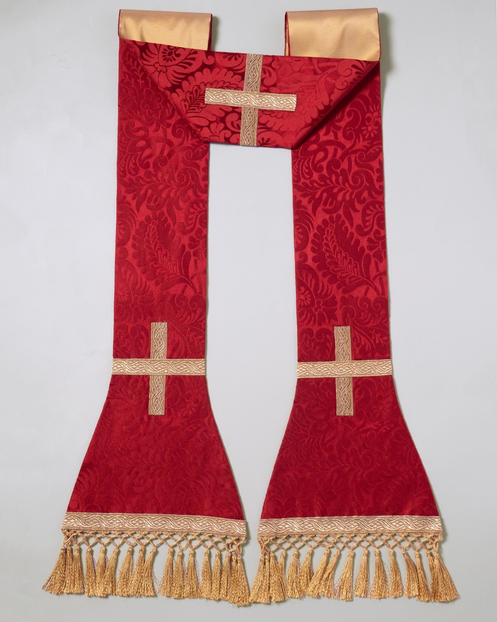 Roman Stole in Sarum Red 'Holbein' with Gold Fringe - Watts & Co.