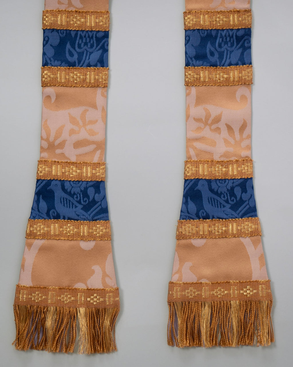 Sarum Stole in Gold/Cream 'Gothic' Silk with Blue 'Hilliard' Orphreys - Watts & Co.